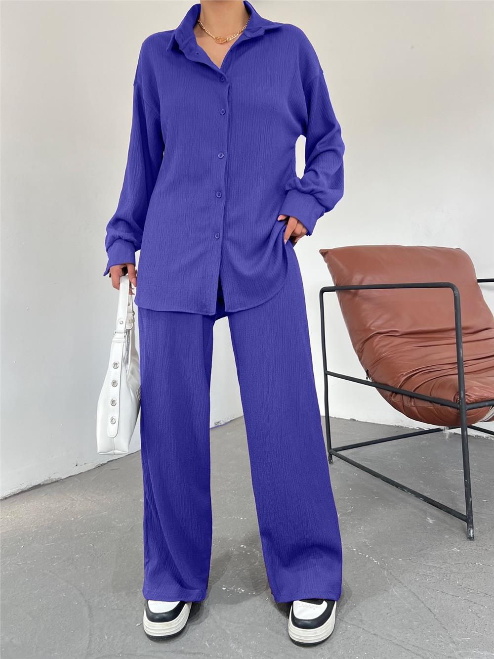 Loose Crinkle Double Suit with Buttons - Saks-138-5858-R10