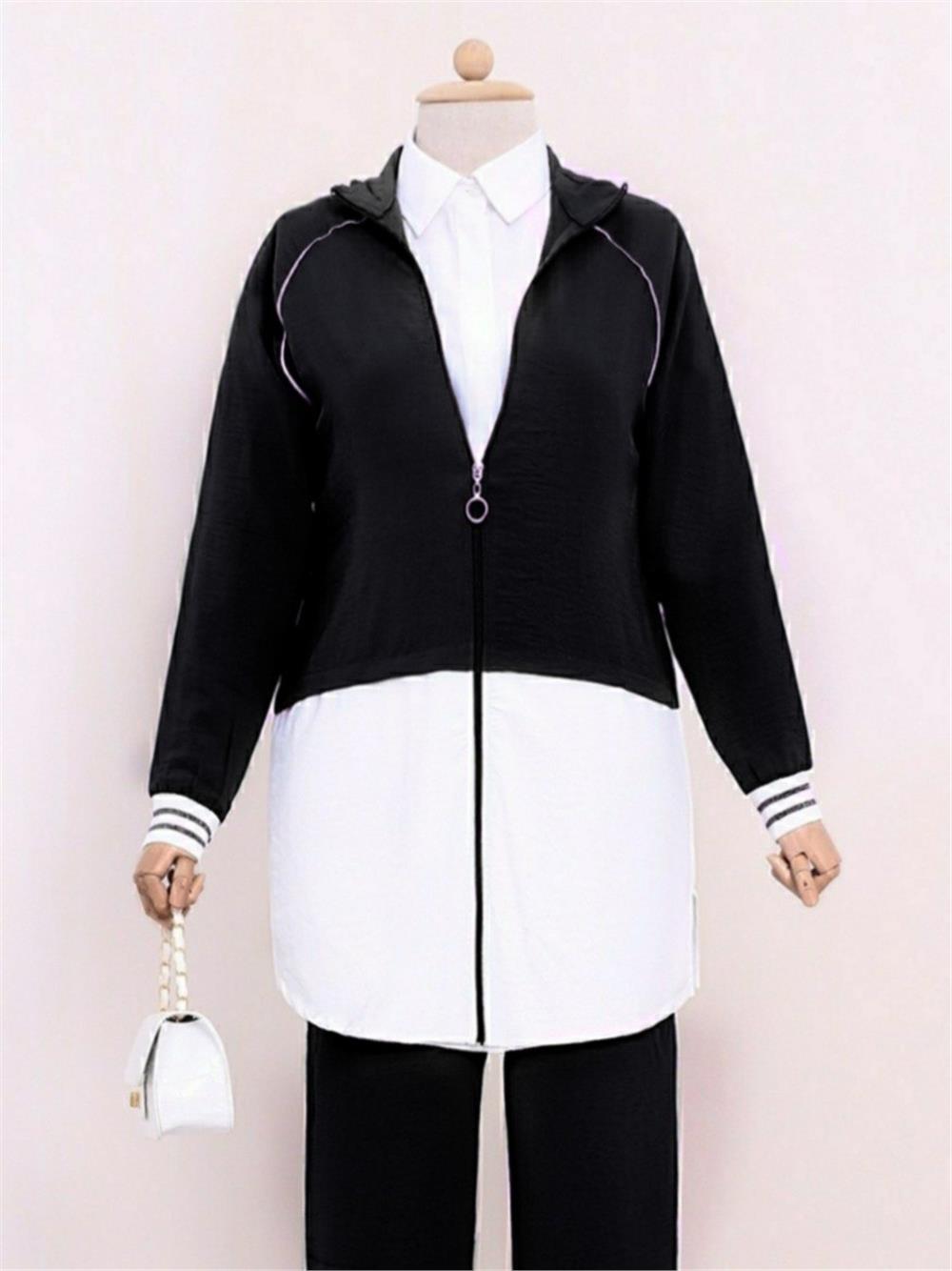Zippered High Collar Garnish Suit -Black-238-1991-R01
