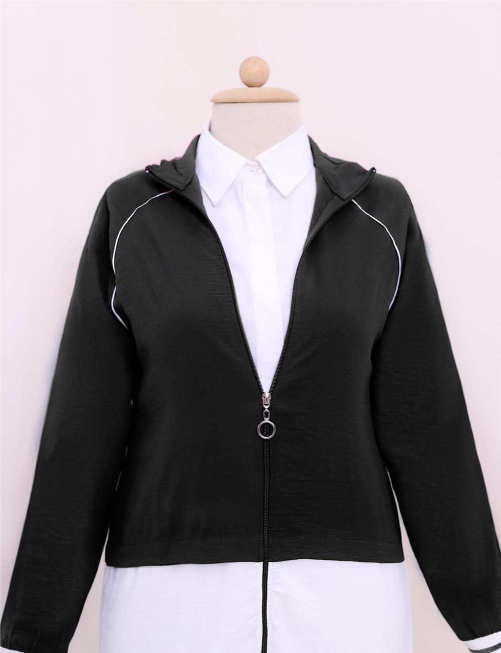 Zippered High Collar Garnish Suit -Black-238-1991-R01