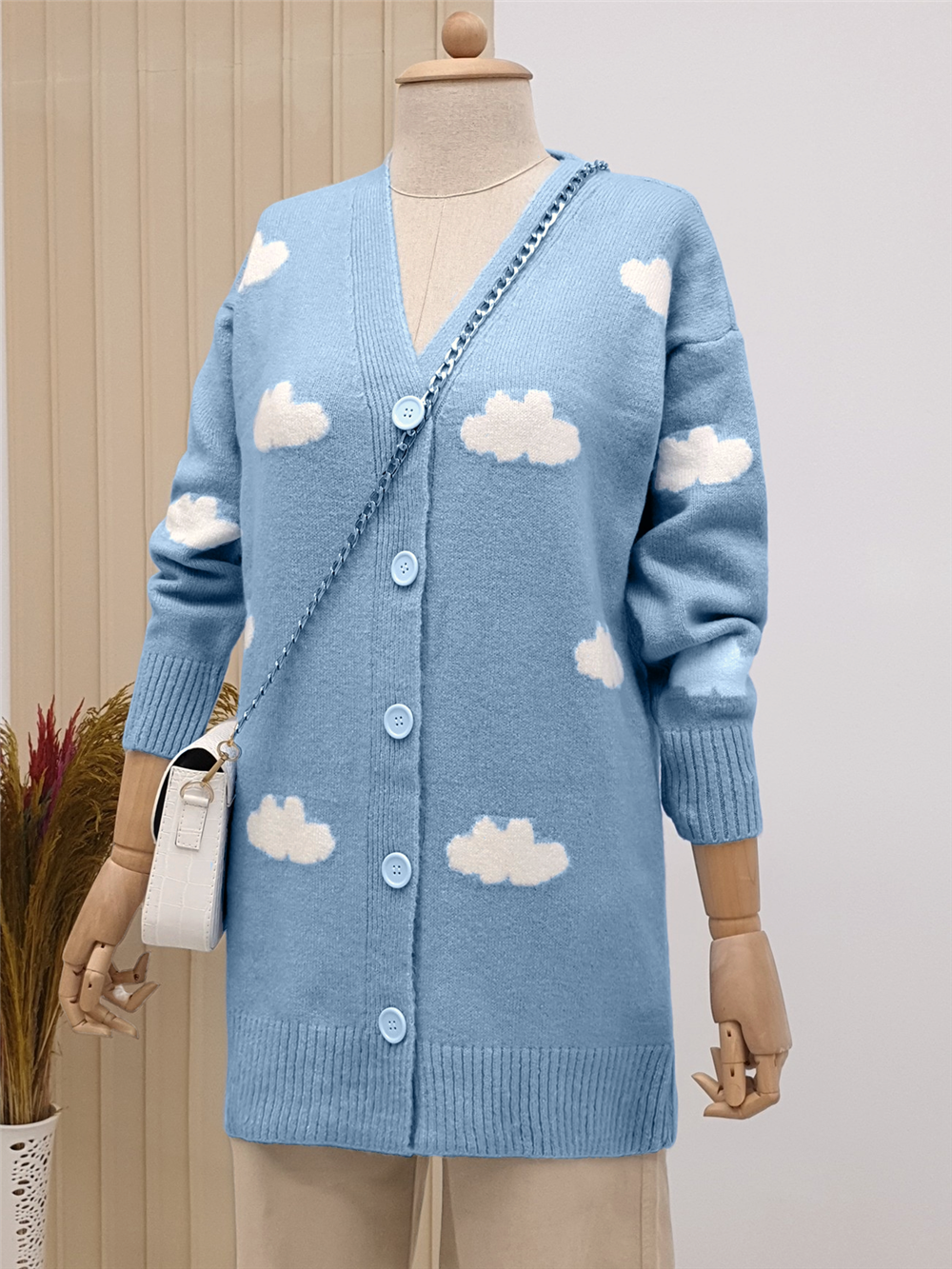Cloudy Buttoned Cardigan -K. Blue-109-0142-R26