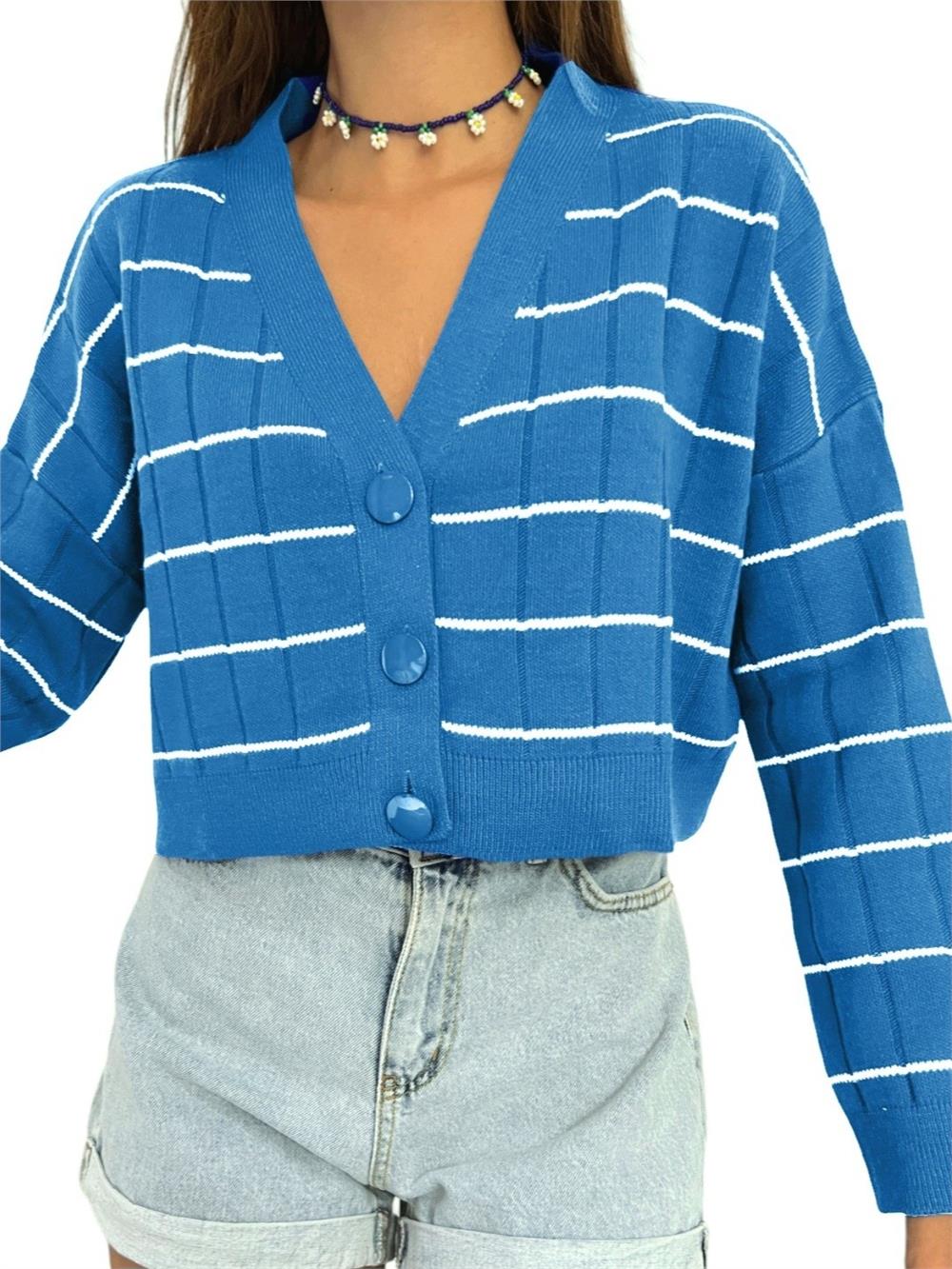Big Button Knitwear Cardigan -Blue-357-6144-R31