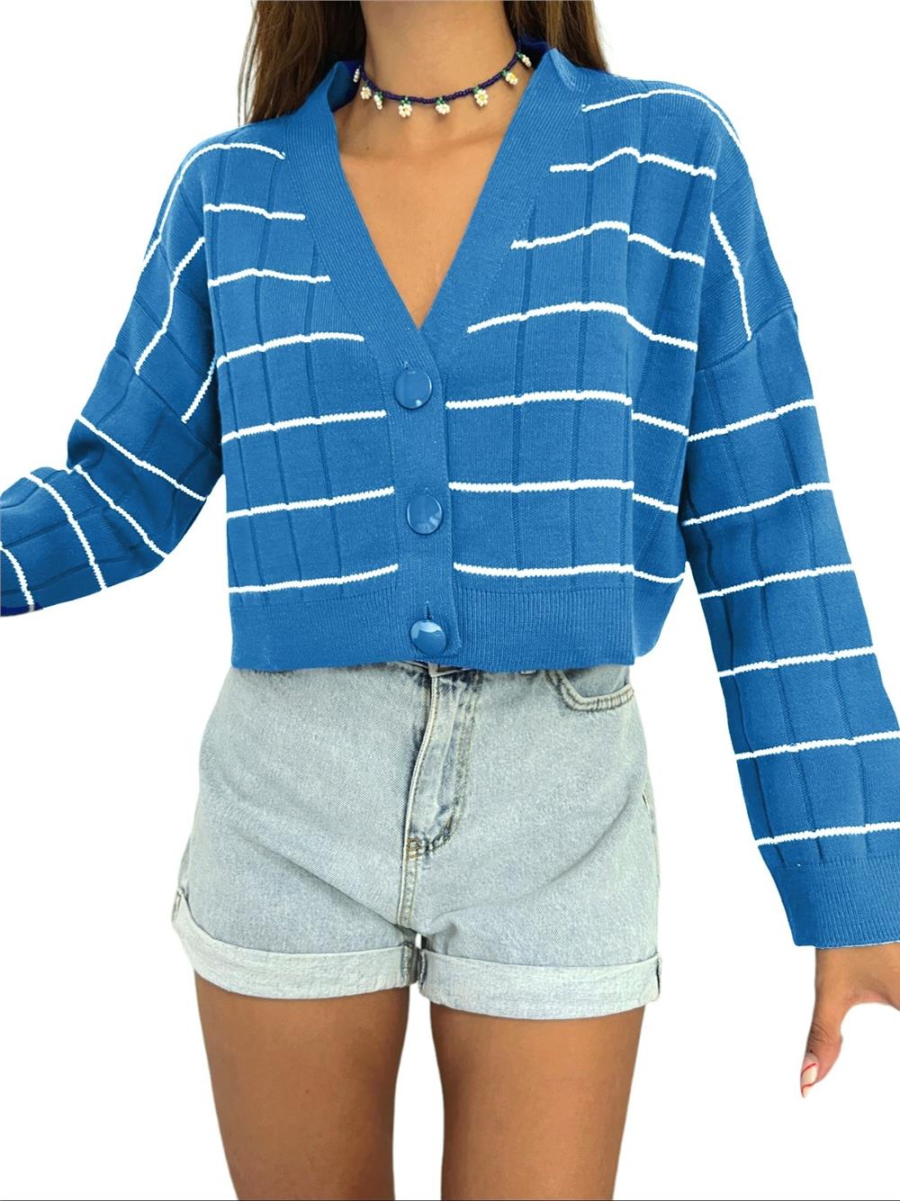 Big Button Knitwear Cardigan -Blue-357-6144-R31