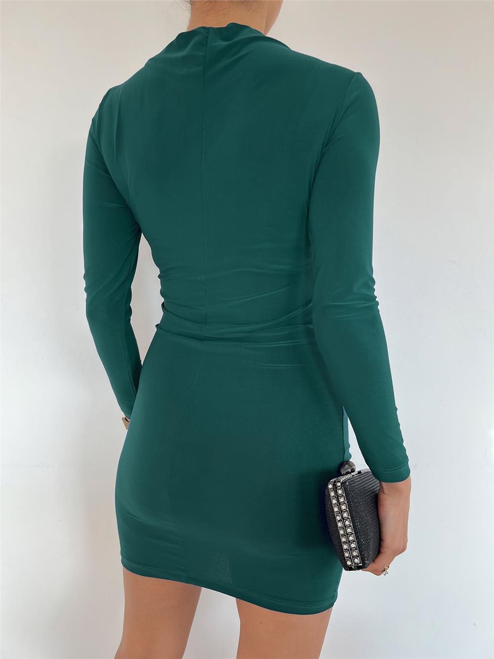 Gathered Front Double Layer Sandy Mini Dress -Emerald-361-351-R17
