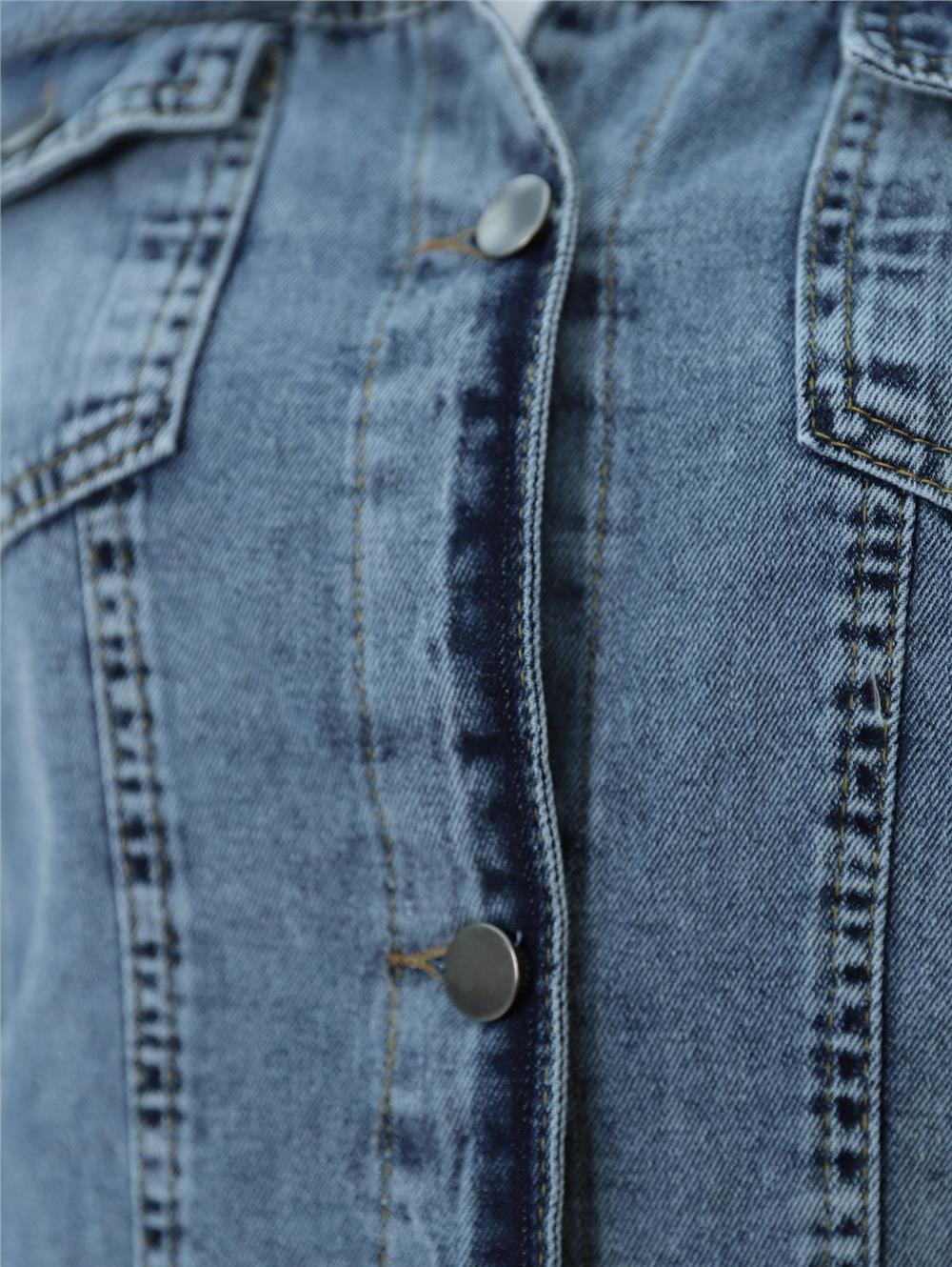 Pocket Detailed Random Wash Denim Jacket -Ice Blue-197-7920A-R37