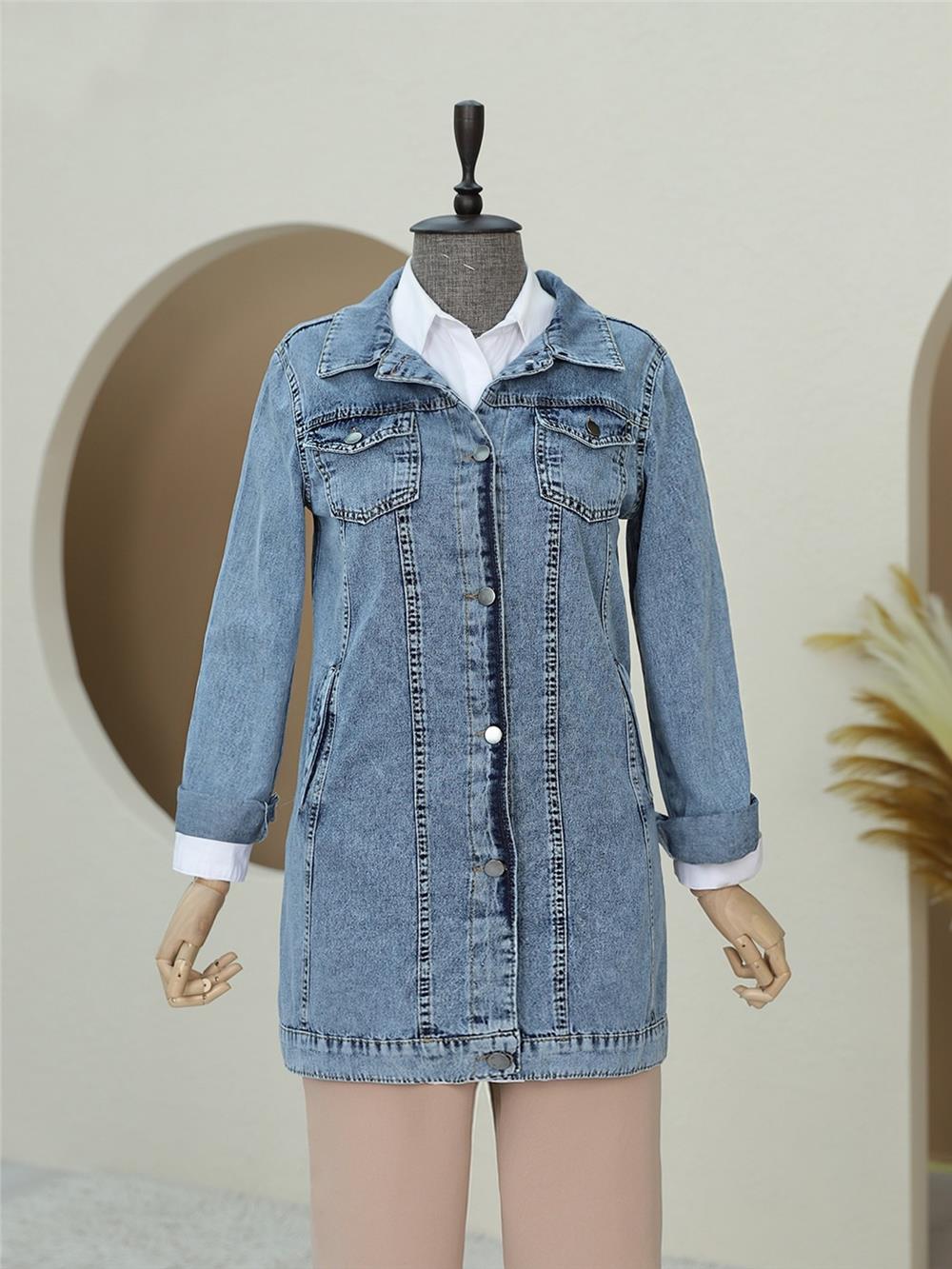 Pocket Detailed Random Wash Denim Jacket -Ice Blue-197-7920A-R37