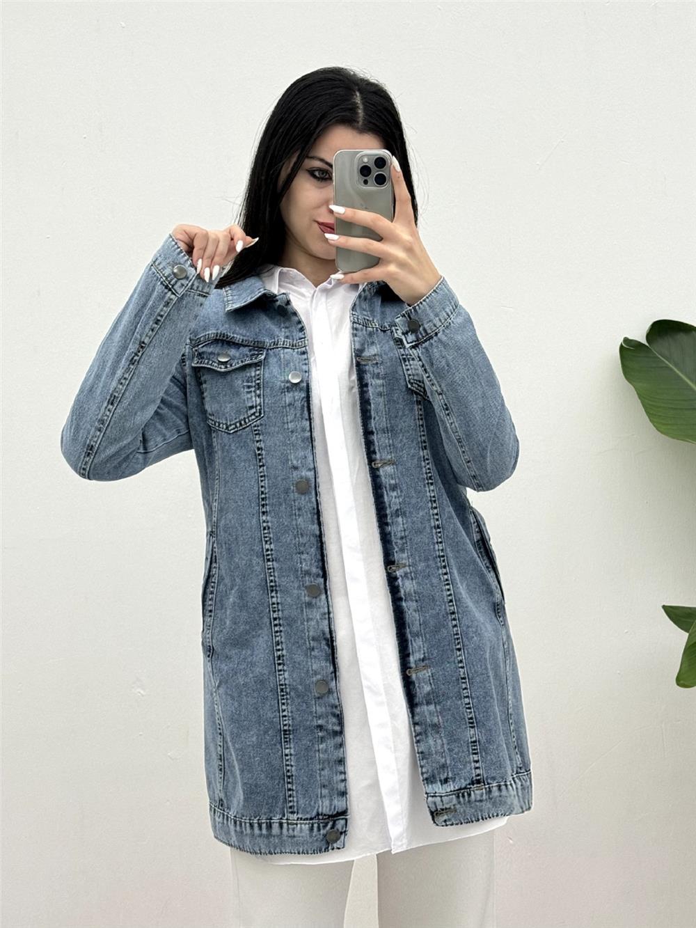 Pocket Detailed Random Wash Denim Jacket -Ice Blue-197-7920A-R37
