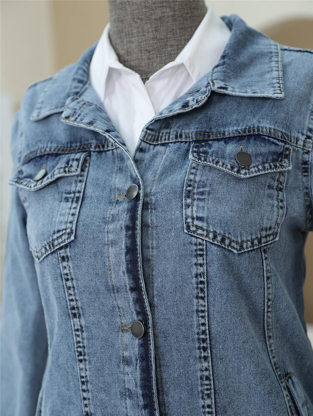Pocket Detailed Random Wash Denim Jacket -Ice Blue-197-7920A-R37