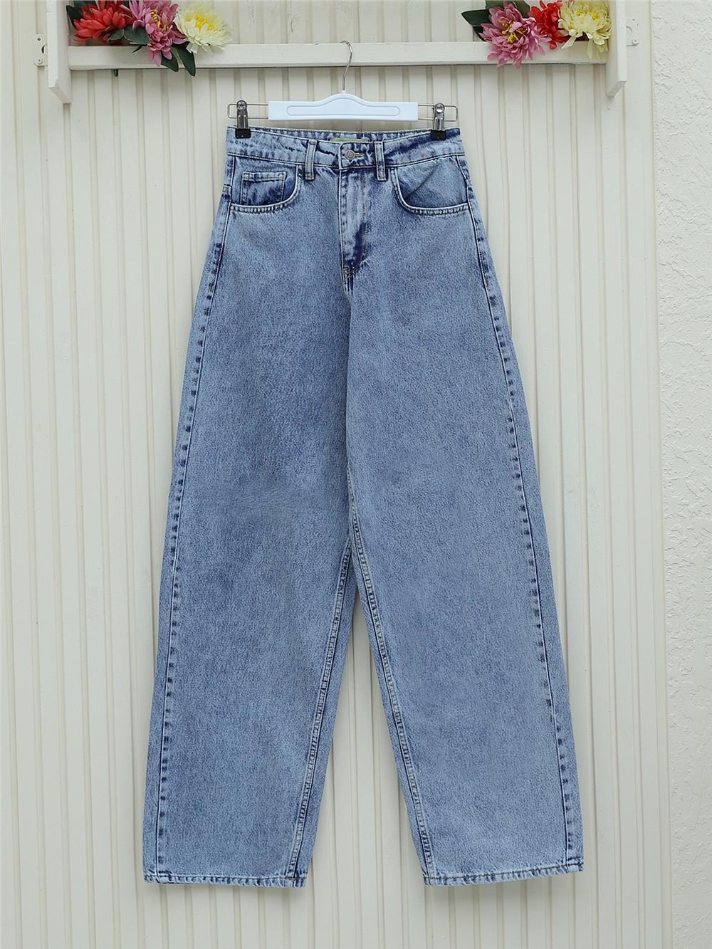 Cepli Bol Paça Fermuarlı Kot Pantolon -Buz Mavi-409-24003-R37