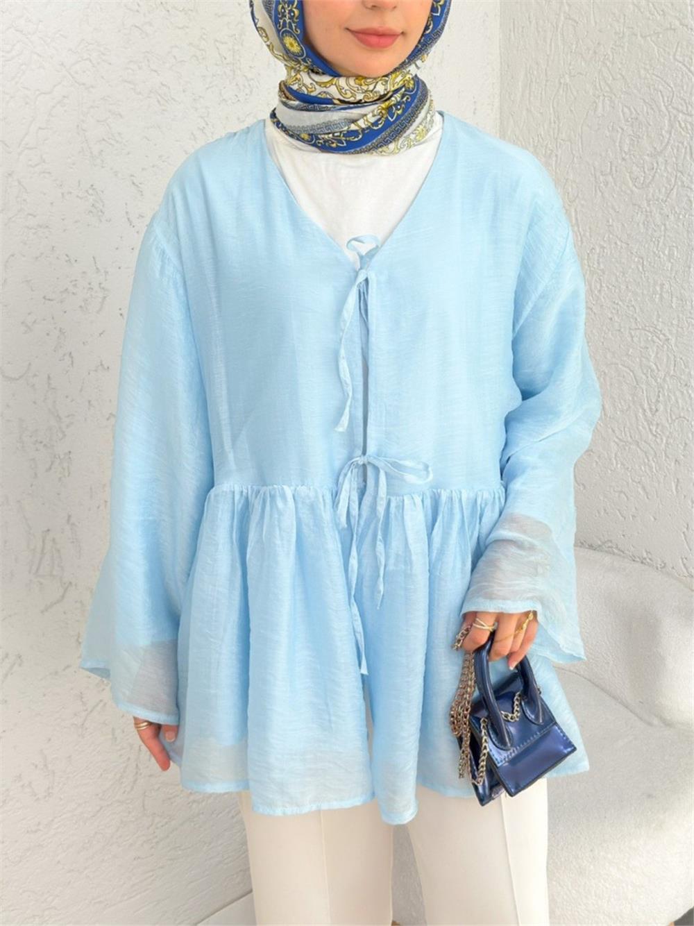 Çift Bağlamalı İçi Astarlı Modal Kimono -Bebe Mavi-307-2389-R32
