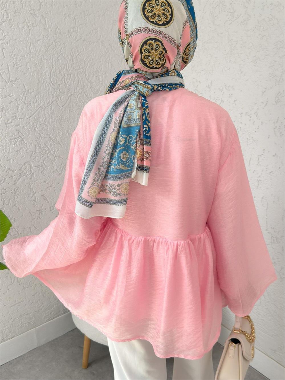 Çift Bağlamalı İçi Astarlı Modal Kimono -Pembe-307-2389-R20