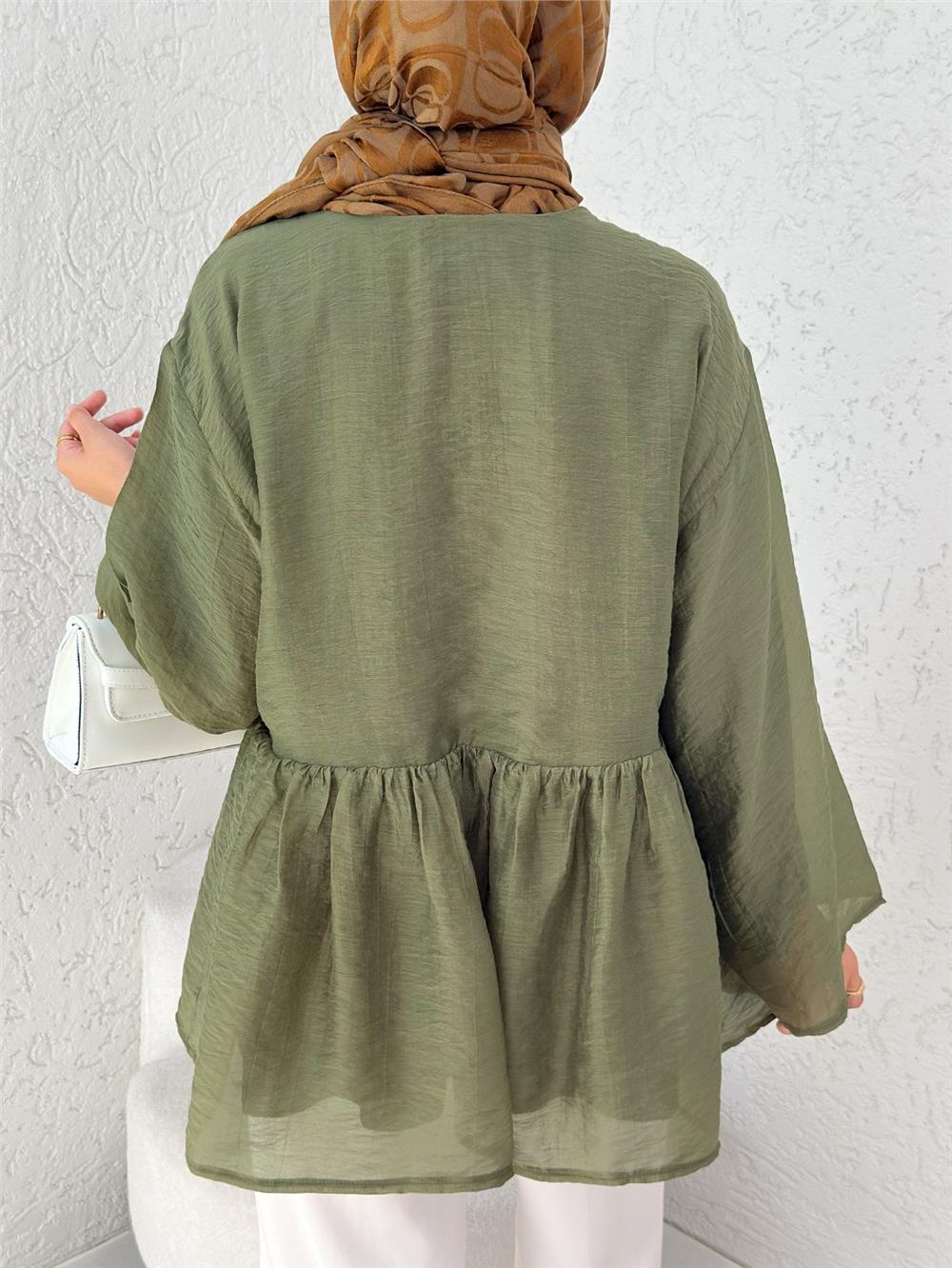 Çift Bağlamalı İçi Astarlı Modal Kimono -Haki-307-2389-R05
