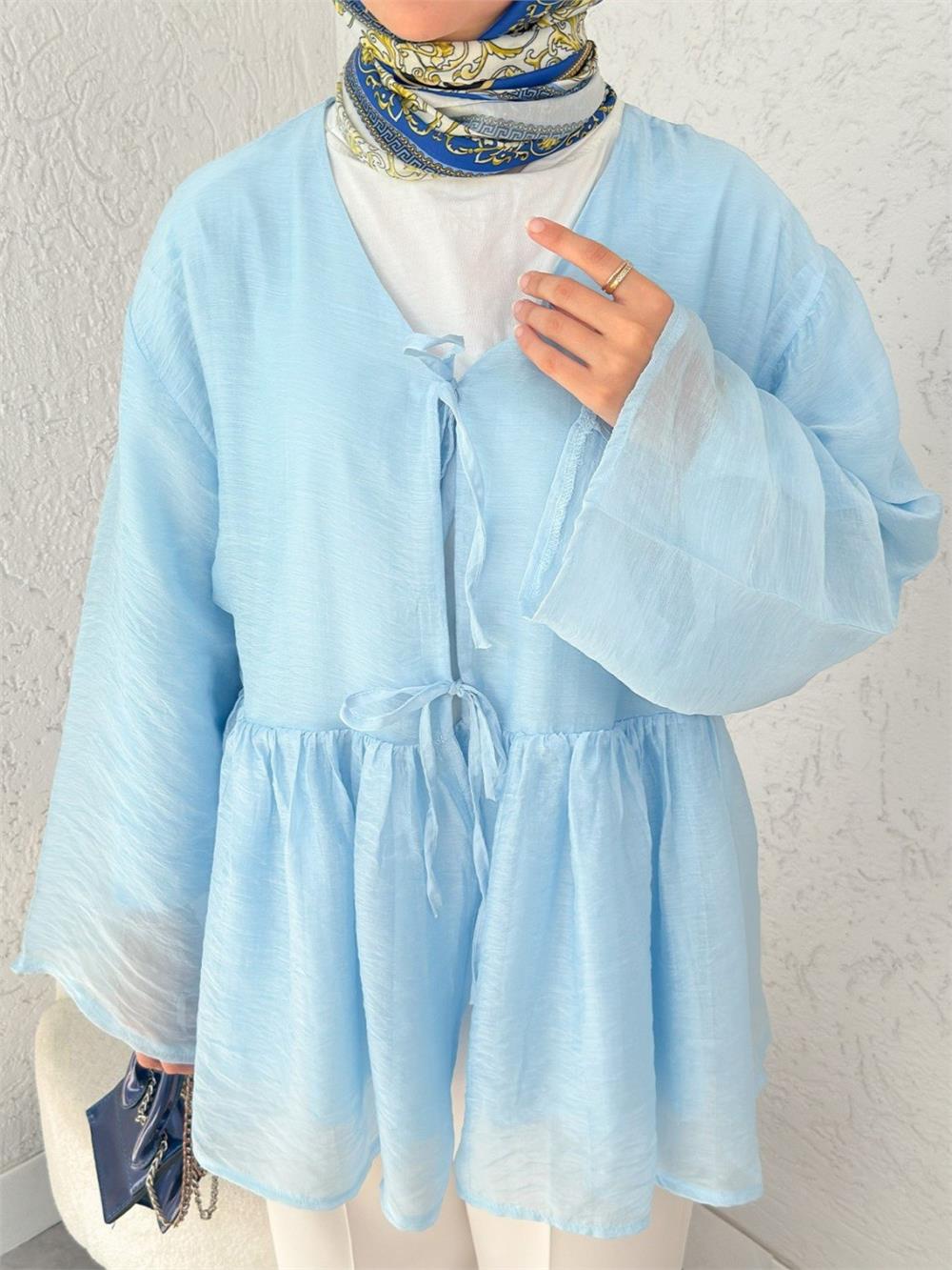 Çift Bağlamalı İçi Astarlı Modal Kimono -Bebe Mavi-307-2389-R32