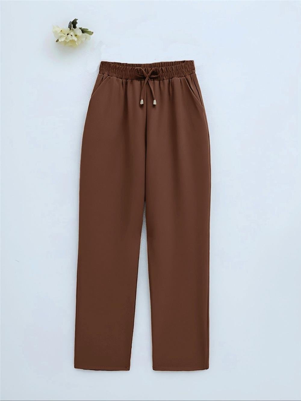 Çift Cepli Beli Lastikli Bağcık Detaylı Pantolon -Toprak-326-9093-R55