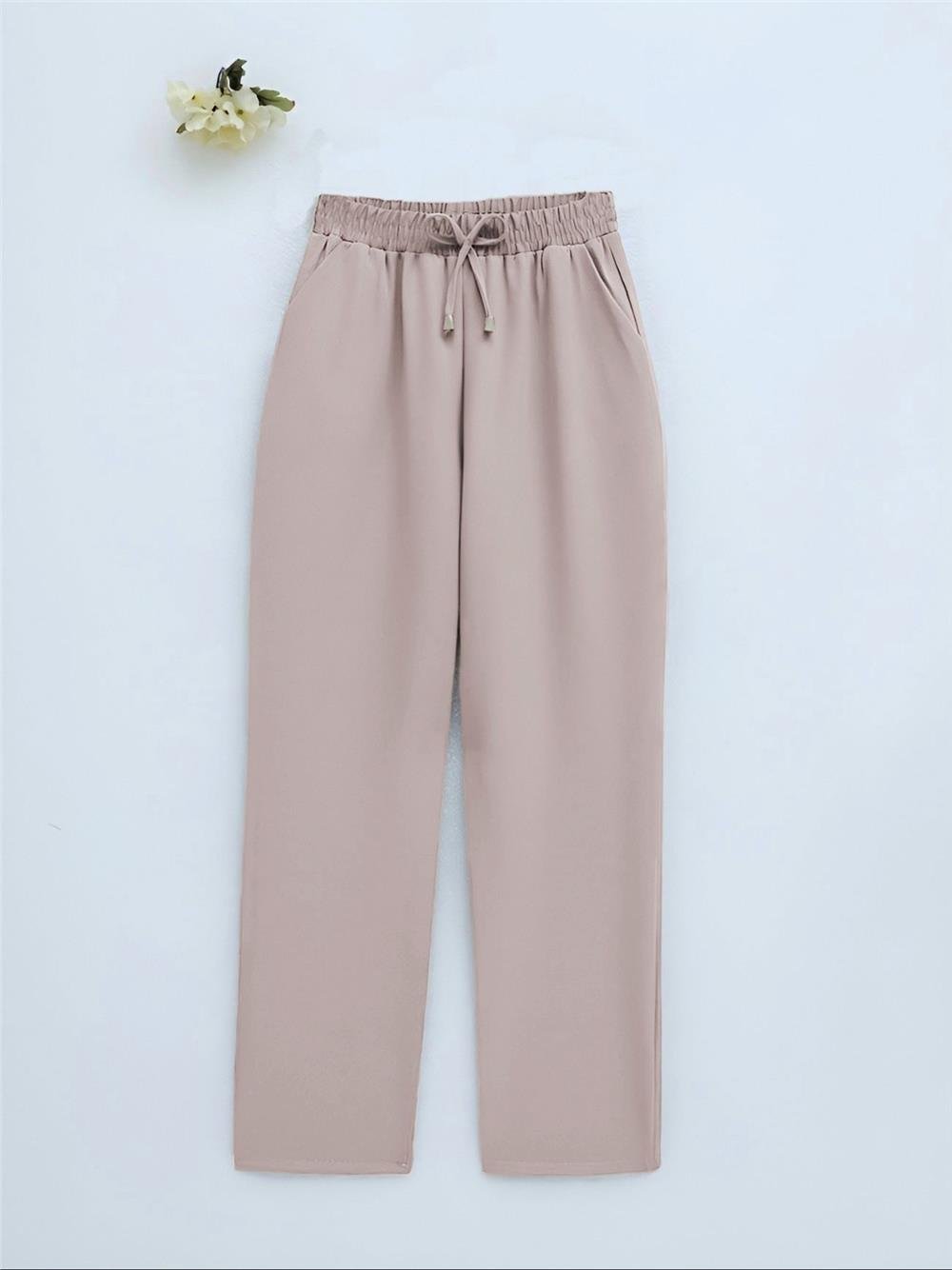 Çift Cepli Beli Lastikli Bağcık Detaylı Pantolon    -Taş-326-9093-R43