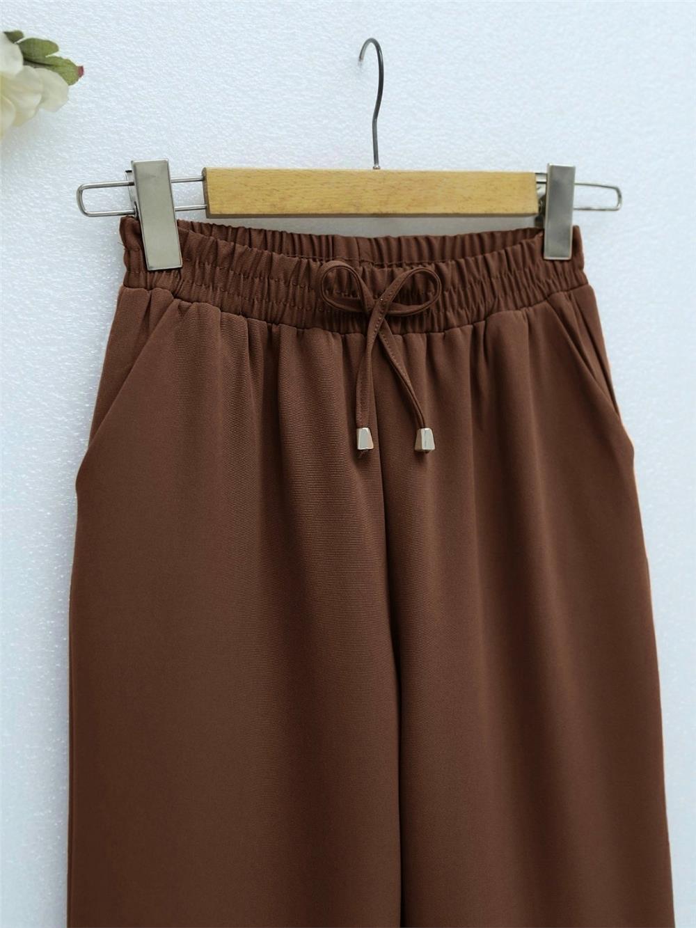 Çift Cepli Beli Lastikli Bağcık Detaylı Pantolon -Toprak-326-9093-R55