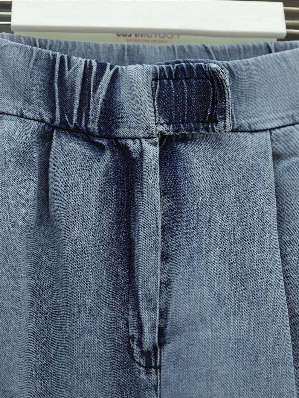 Çift Cepli Beli Lastikli Cırtlı Pileli Pantolon  -Buz Mavi-417-17852-R37