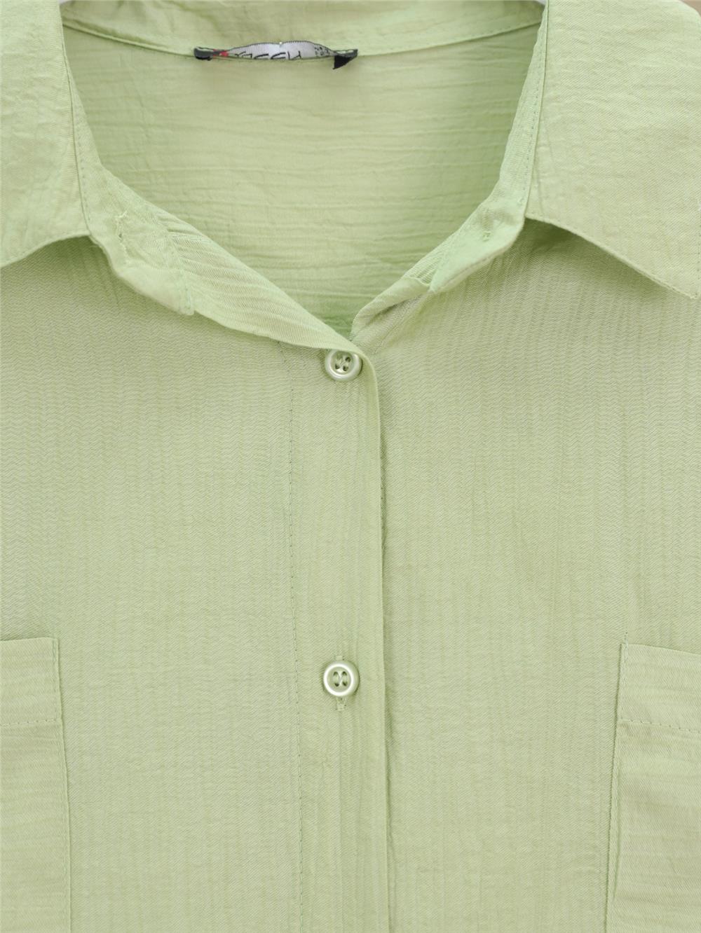 Çift Cepli Oval Kesim Kolu Katlamalı Gömlek Tunik -Çağla Y.-317-2420-R70