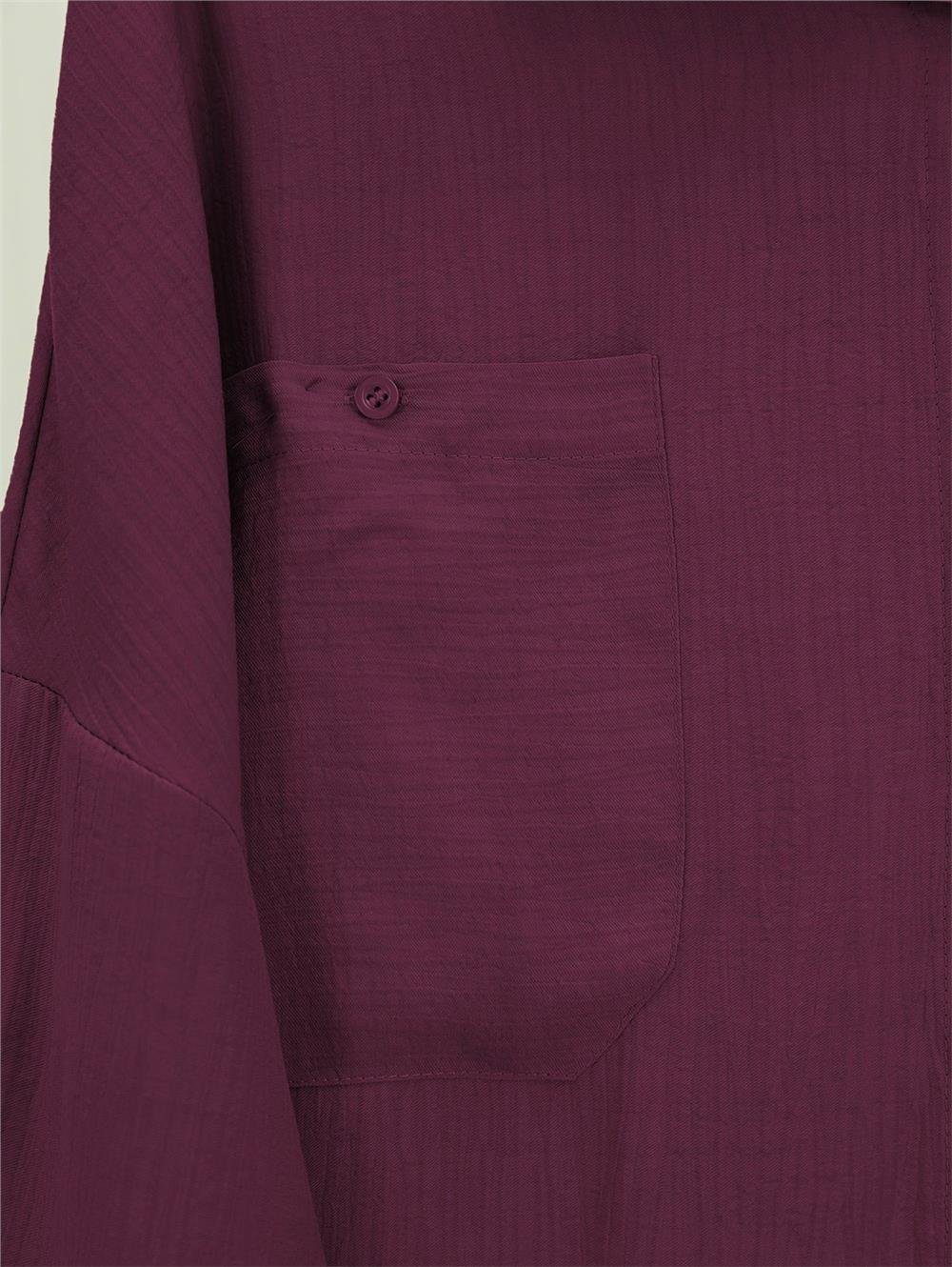 Çift Cepli Oval Kesim Kolu Katlamalı Gömlek Tunik -Bordo-317-2420-R04