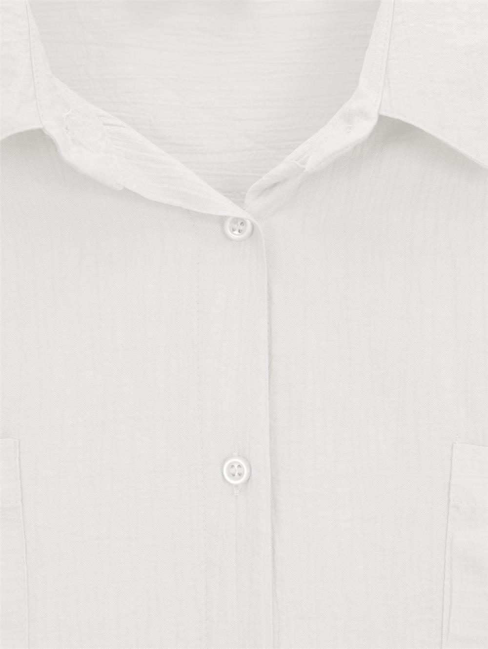 Çift Cepli Oval Kesim Kolu Katlamalı Gömlek Tunik -Beyaz-317-2420-R02
