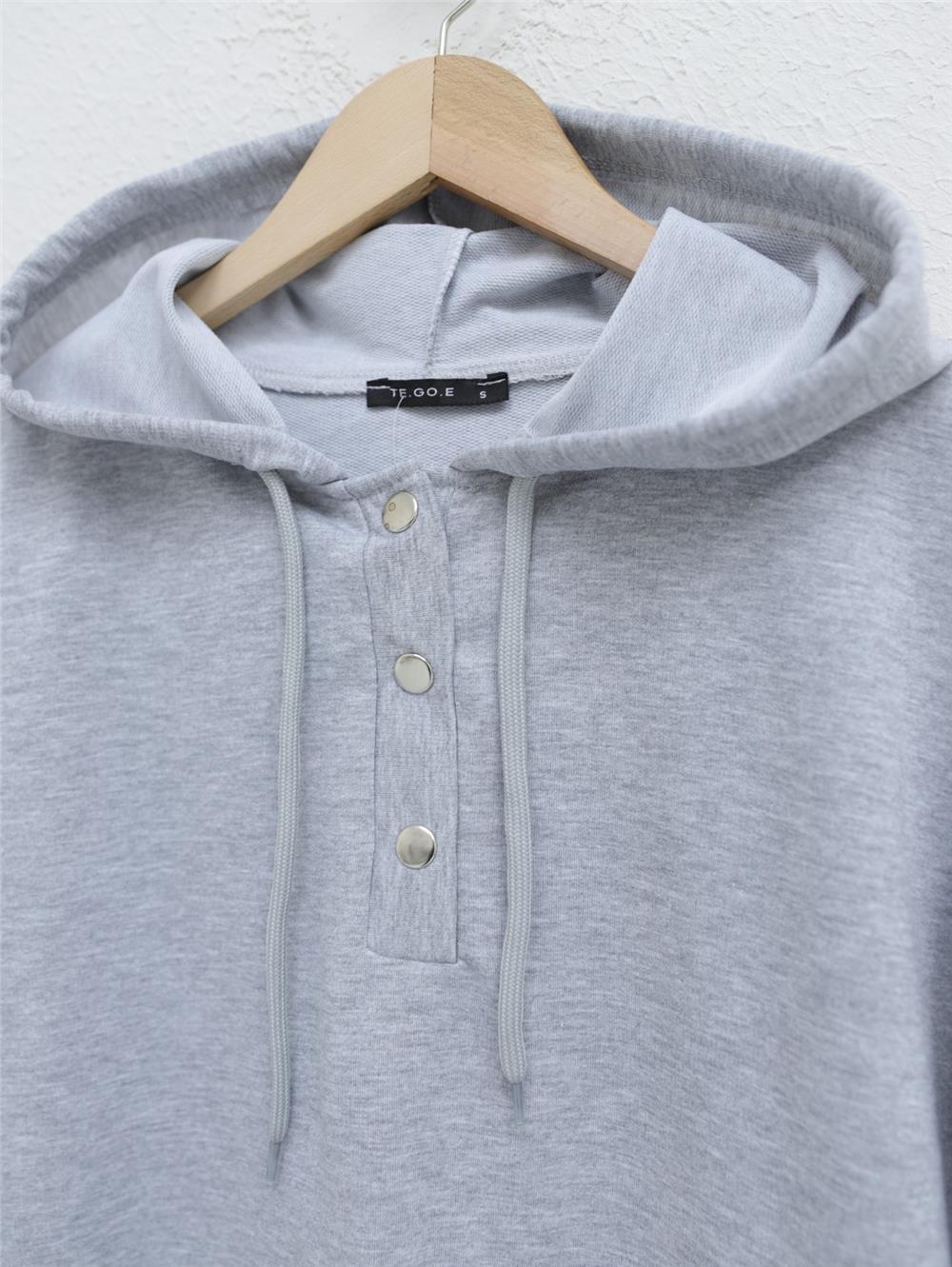 Double Combed Cotton Suit with Snap Fastener Emblem Detail - Gray-349-4092-R11