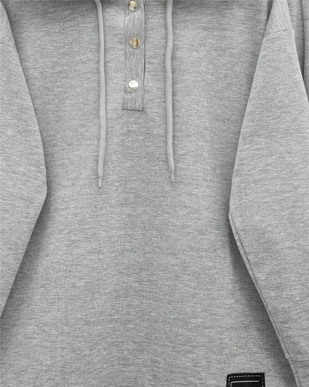 Double Combed Cotton Suit with Snap Fastener Emblem Detail - Gray-349-4092-R11