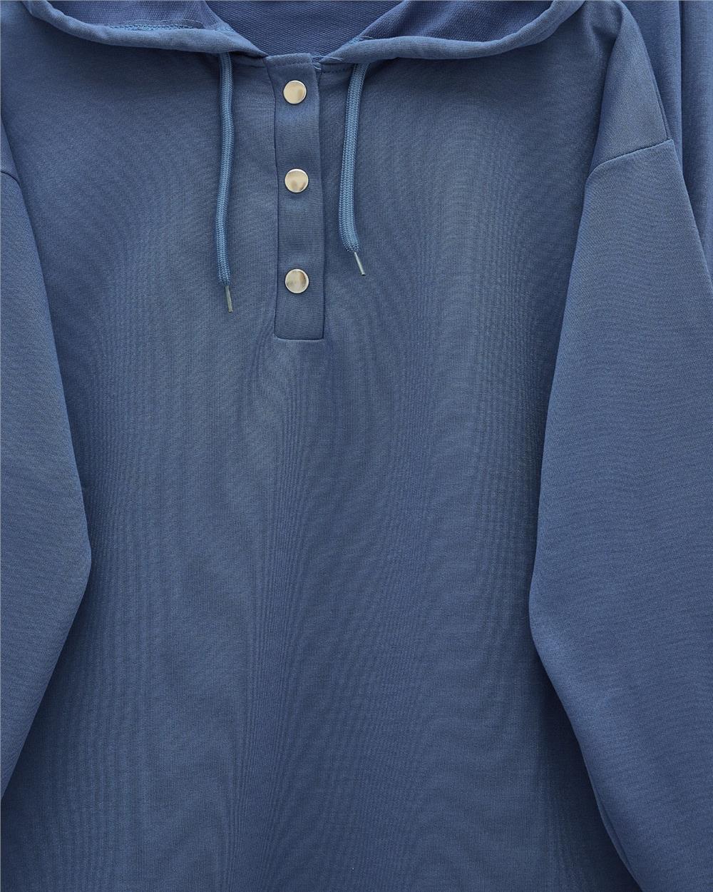 Double Combed Cotton Suit with Snap Fastener Detail - Indigo-349-4092-R21