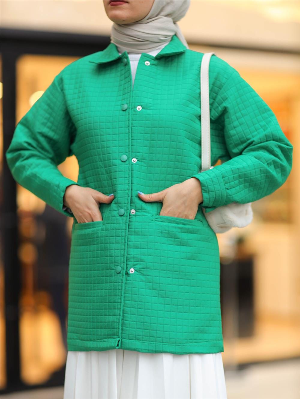 Quilted Jacket with Snap Pockets -Green-317-2194-R35