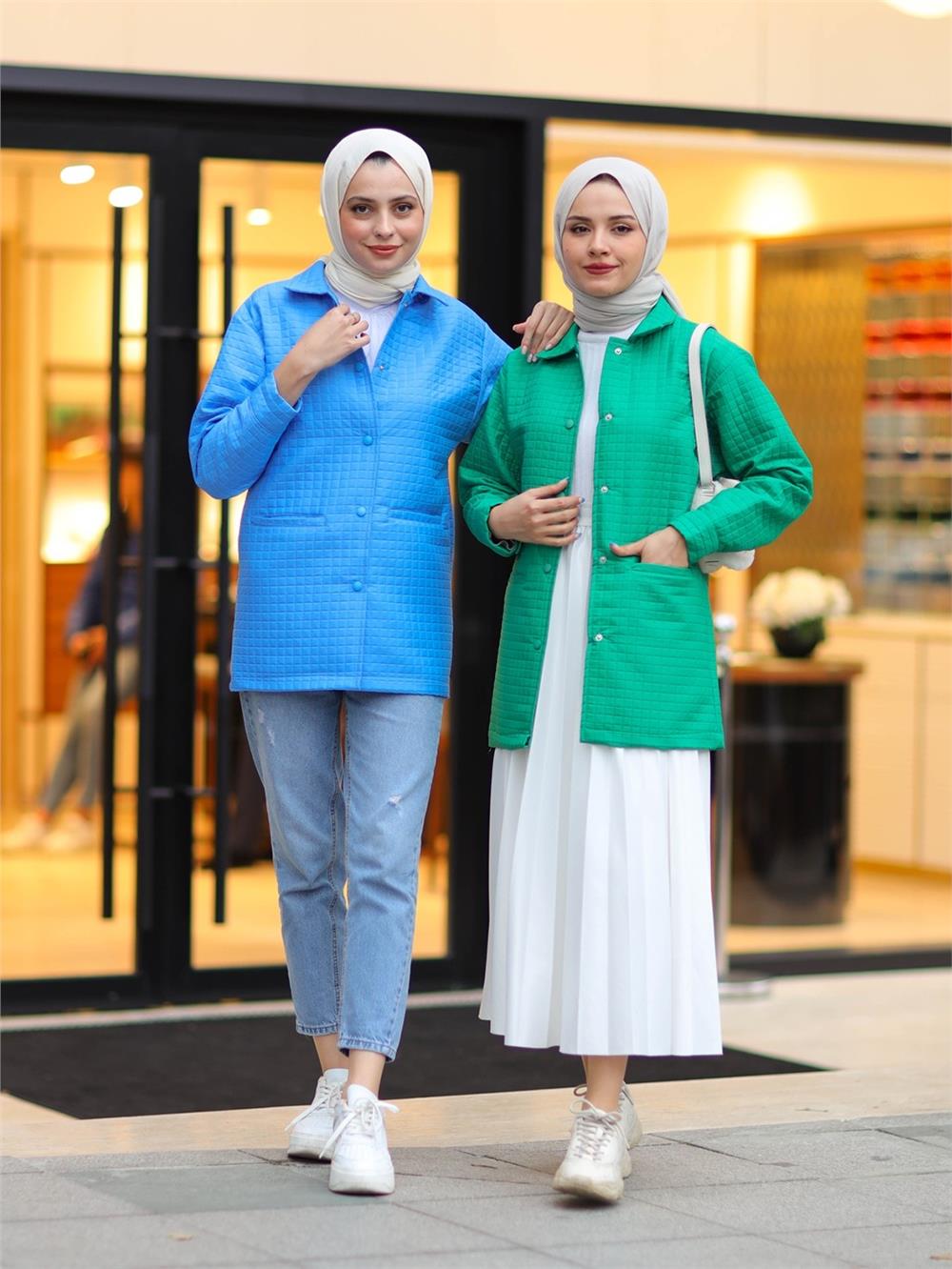 Quilted Jacket with Snap Pockets -Green-317-2194-R35