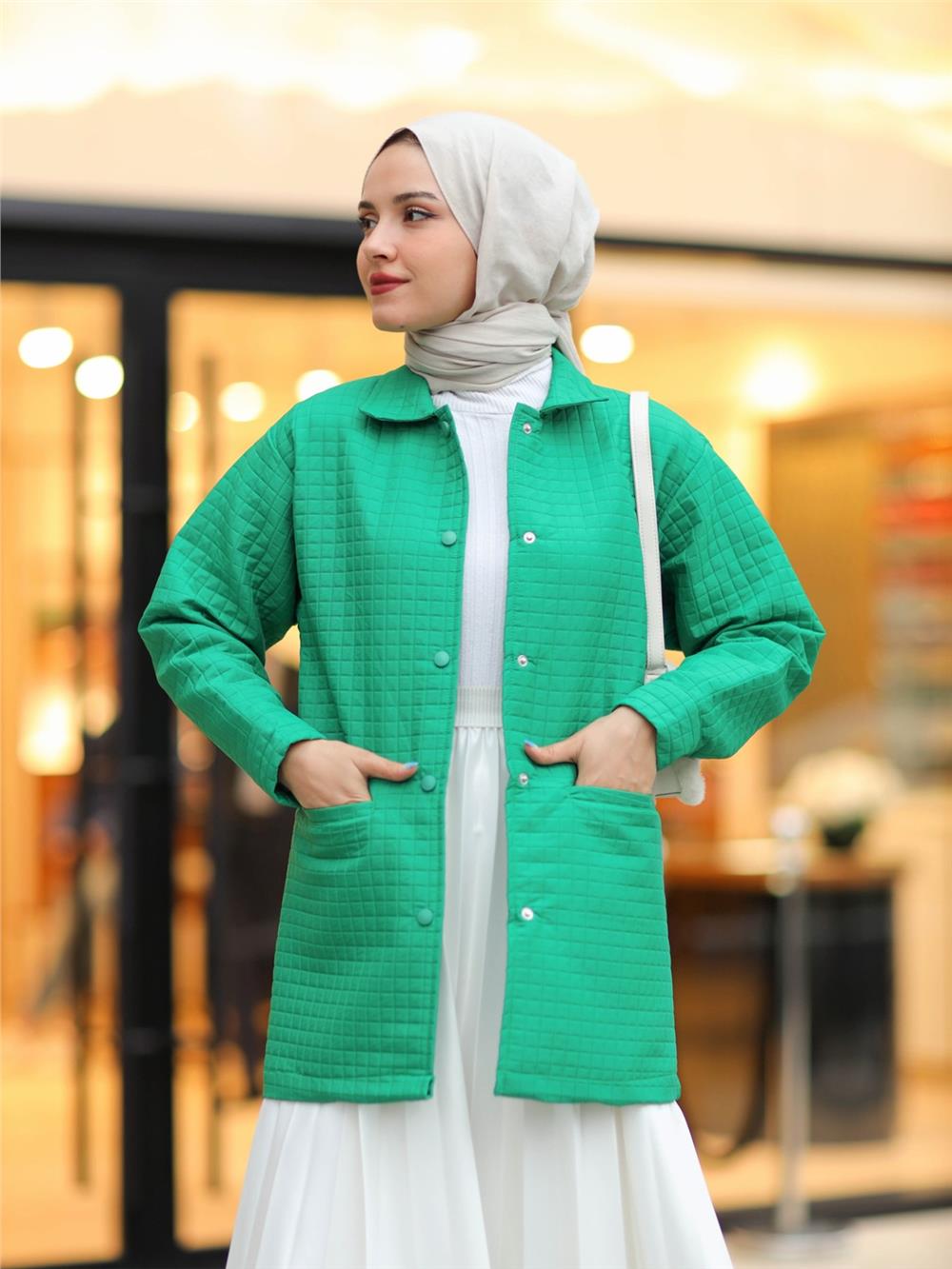 Quilted Jacket with Snap Pockets -Green-317-2194-R35