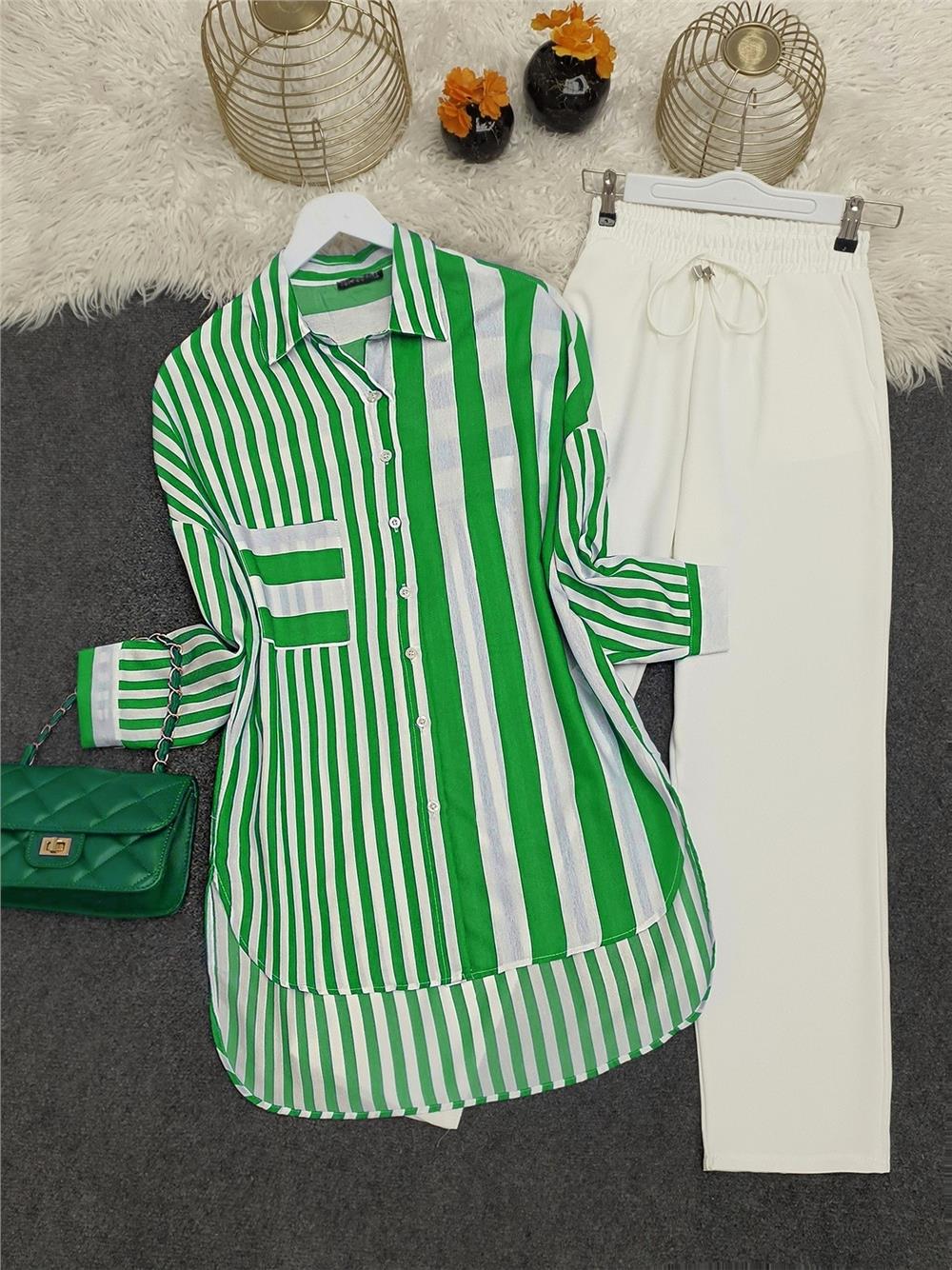 Striped Linen Shirt -Green-317-1734-R35