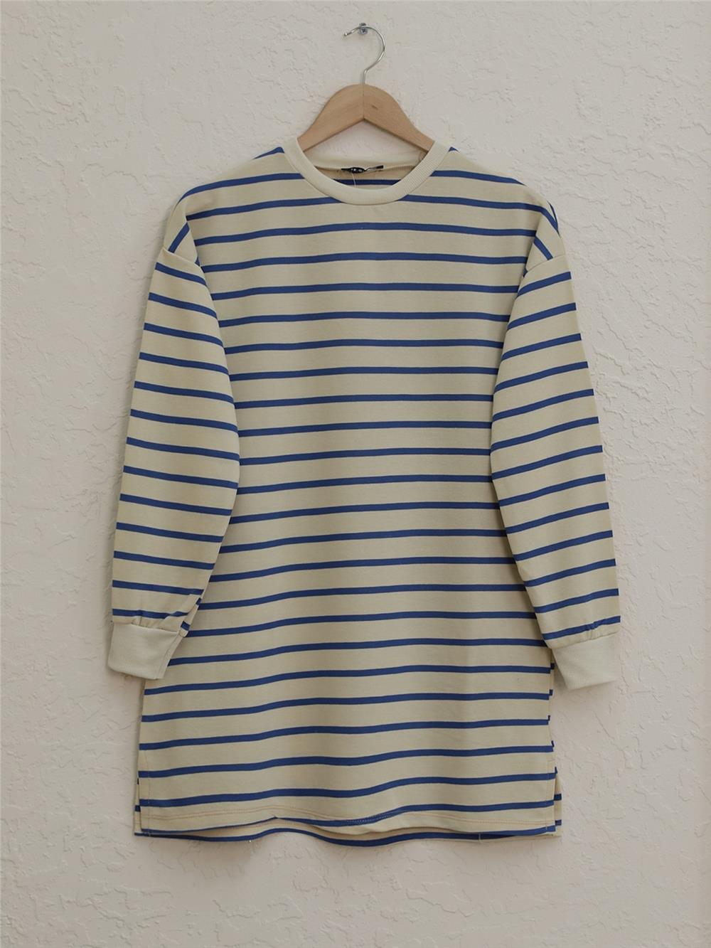 Striped Sleeves Ribbed Skirt Open Wortex Sweat - Saks-349-4096-R10
