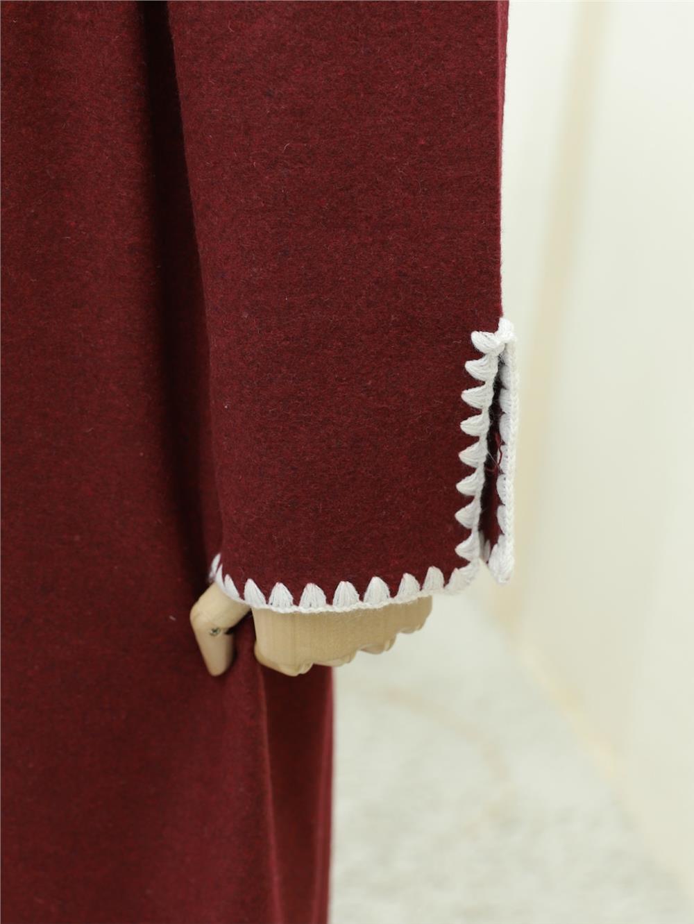 Çoban Dikiş Belden Bağlamalı Kaşe Kaban -Bordo-346-3050-R04