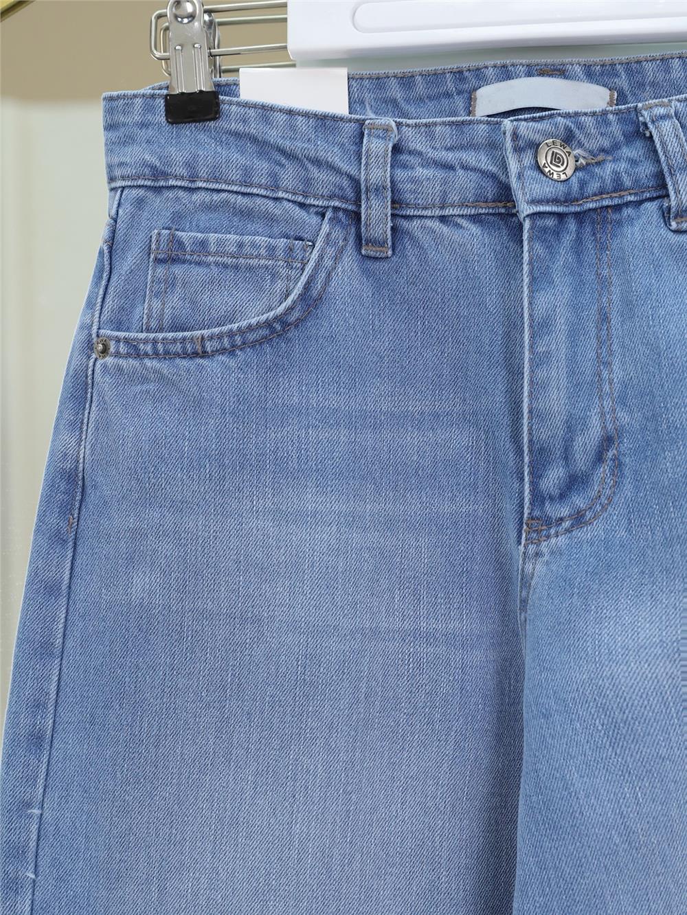 Çok Cepli Yüksek Bel Kot Pantolon  -Buz Mavi-136-0841-R37
