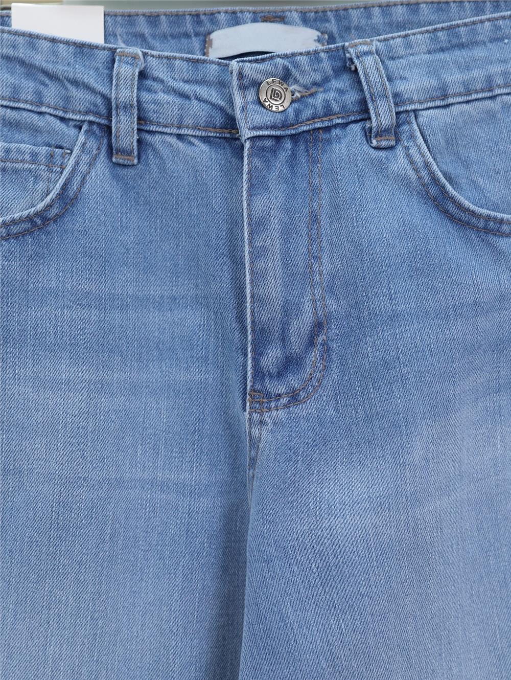 Çok Cepli Yüksek Bel Kot Pantolon  -Buz Mavi-136-0841-R37
