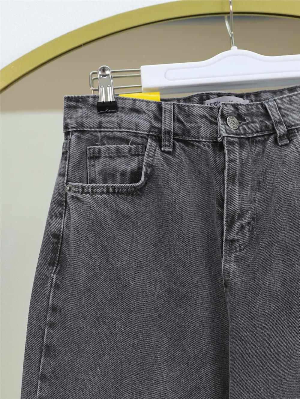 Çok Cepli Yüksek Bel Kot Pantolon  -Füme-136-0841-R18