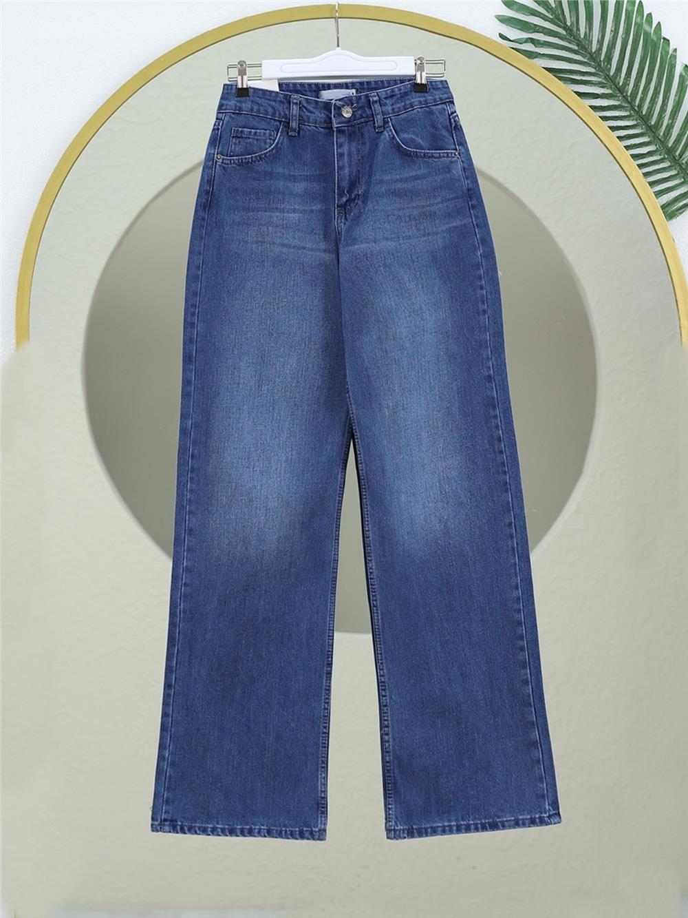 Çok Cepli Yüksek Bel Kot Pantolon  -Mavi-136-0841-R31