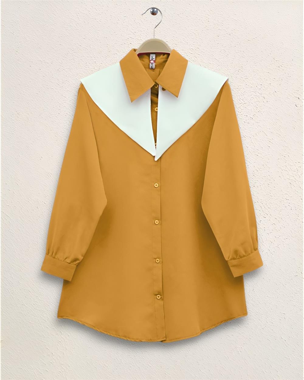 Sailor Collar Tericoton Shirt - Mustard-120-1563-R08