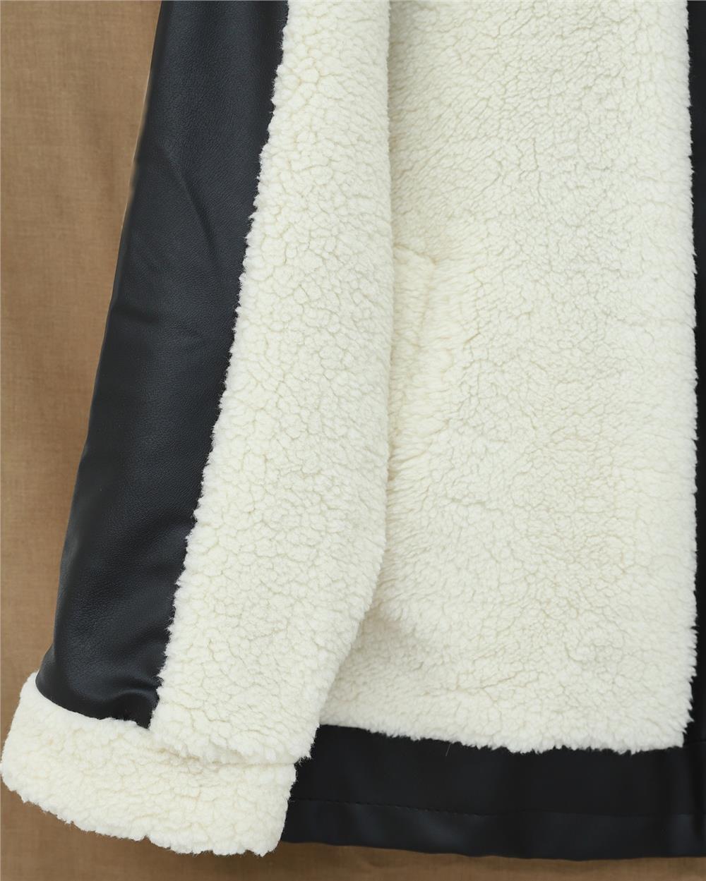 Deri Garni Detaylı Fermuarlı Cepli Peluş Mont -Krem-348-2631-R28