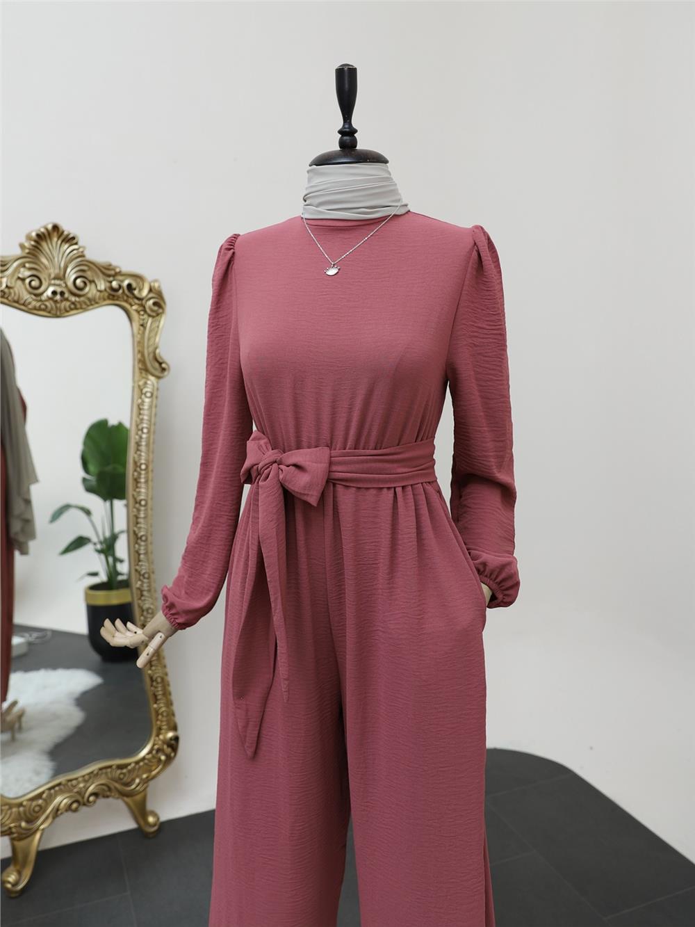 High Collar Waist Elastic Belted Jumpsuit -G.Kurusu-349-5037-R27