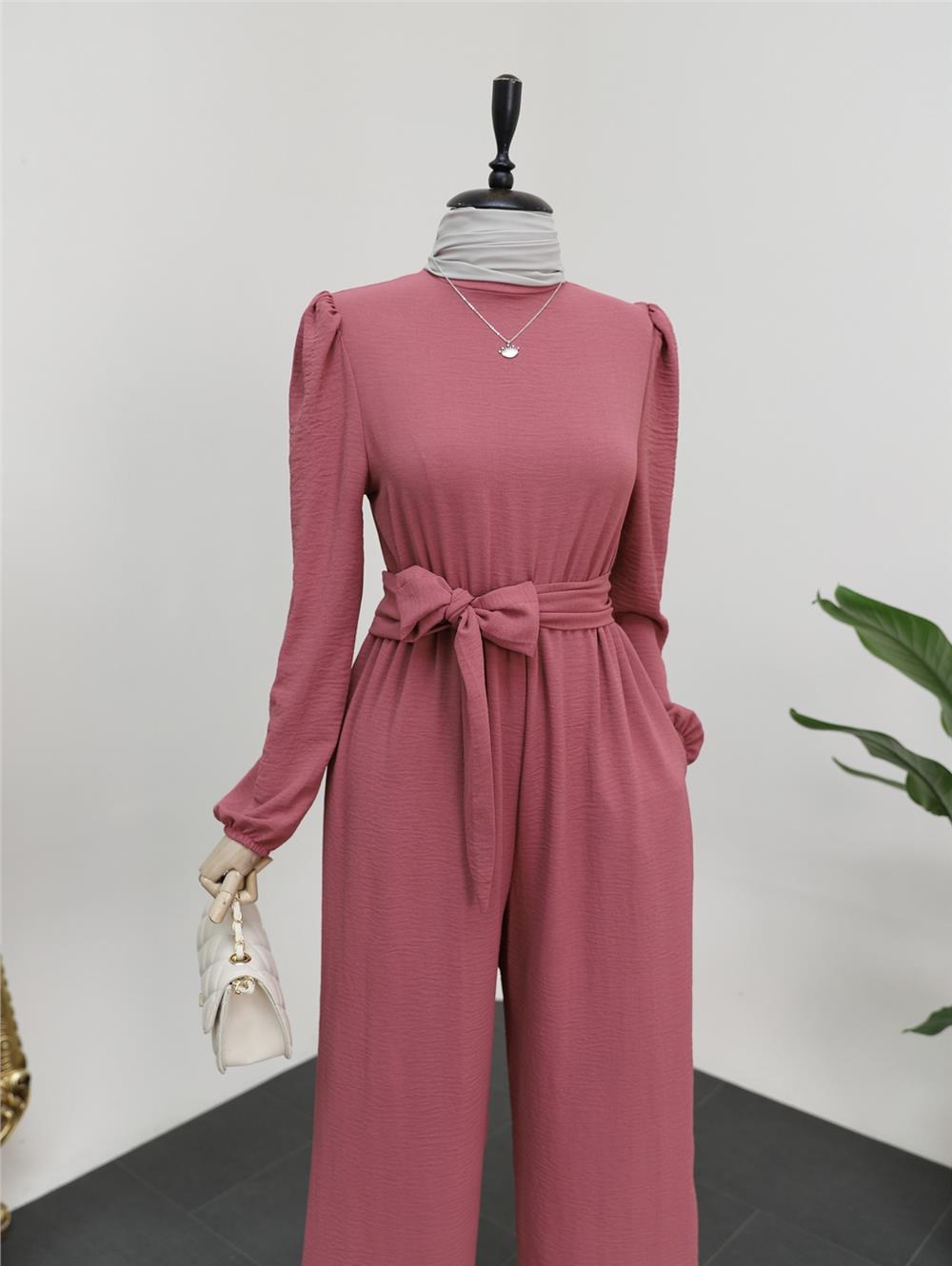 High Collar Waist Elastic Belted Jumpsuit -G.Kurusu-349-5037-R27