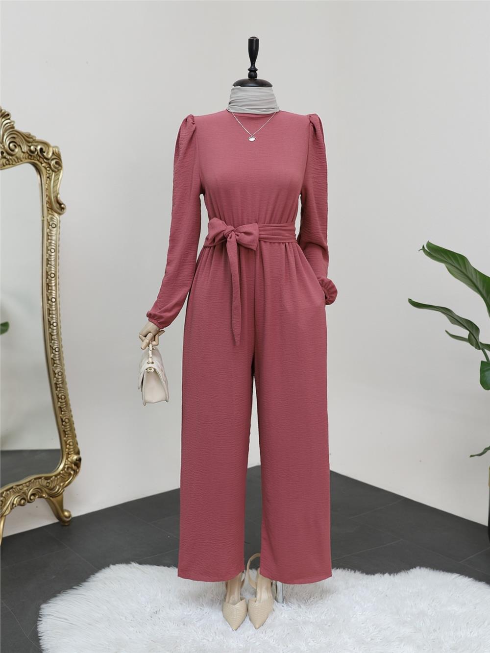 High Collar Waist Elastic Belted Jumpsuit -G.Kurusu-349-5037-R27