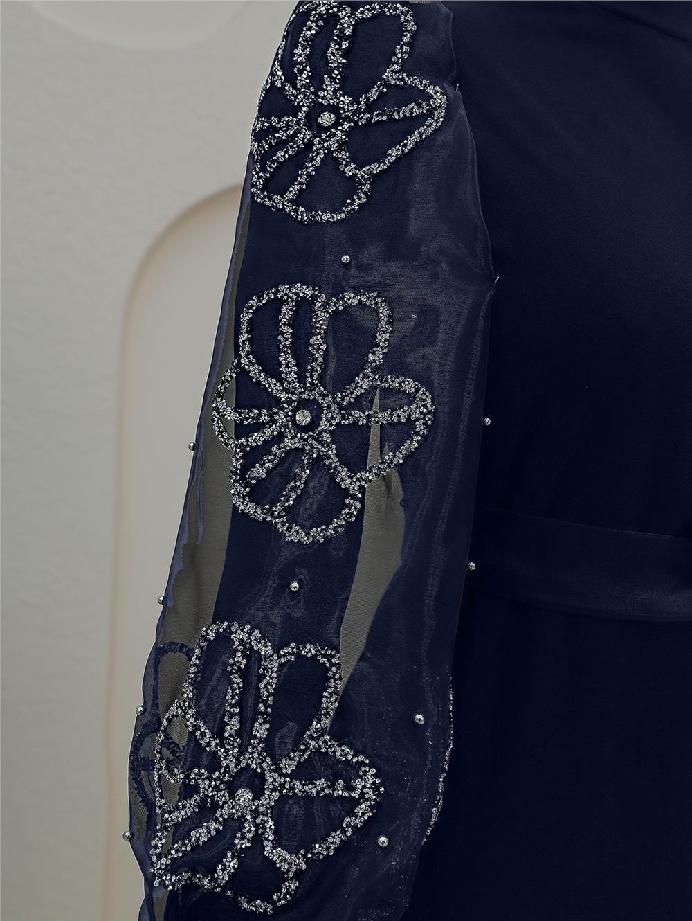 Dik Yaka Organze Kol Taş Detaylı Elbise  -Laci-316-4612-R03