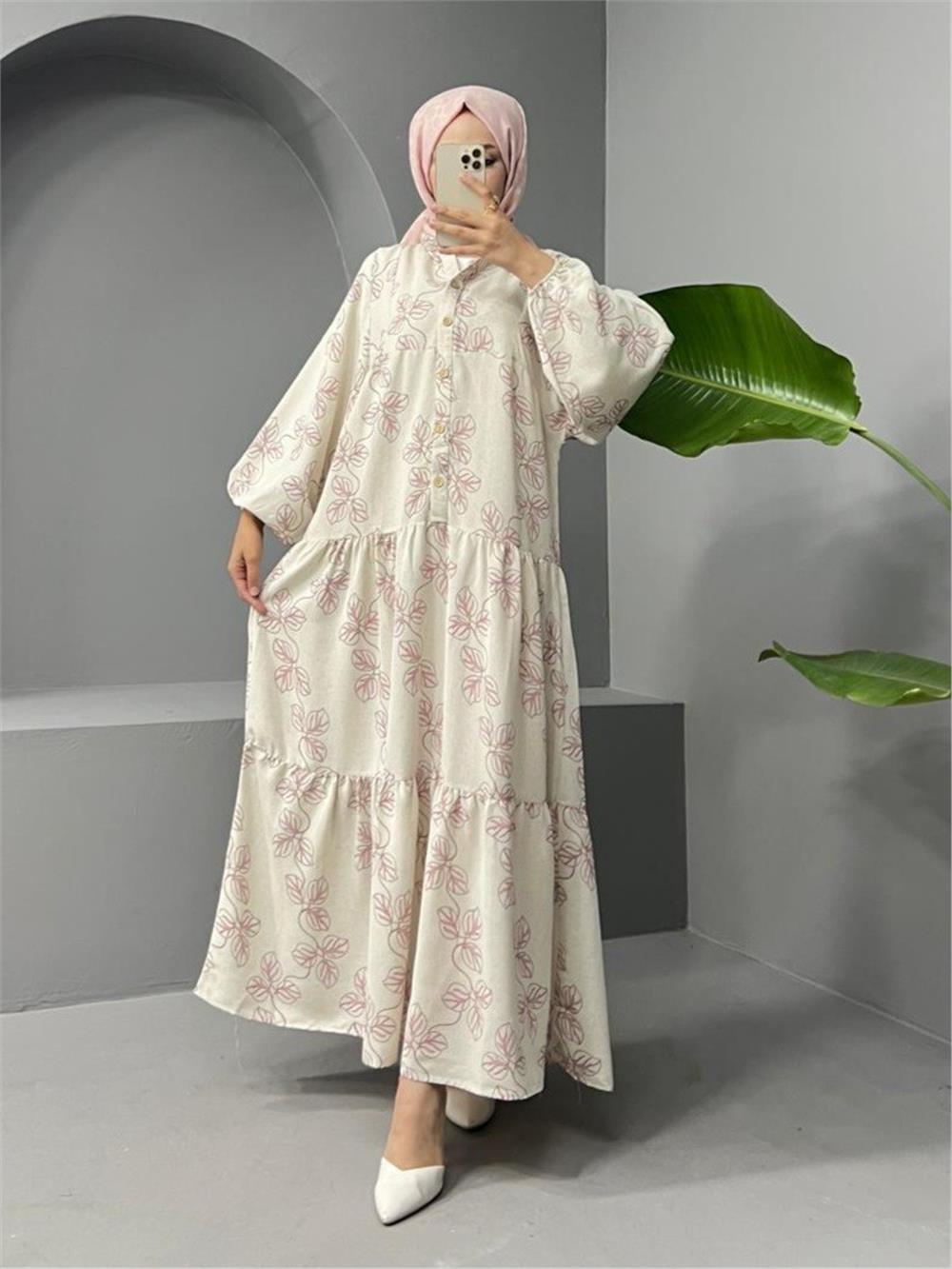 High Collar Half Buttoned Linen Dress -G.Dry-199-0607-R27