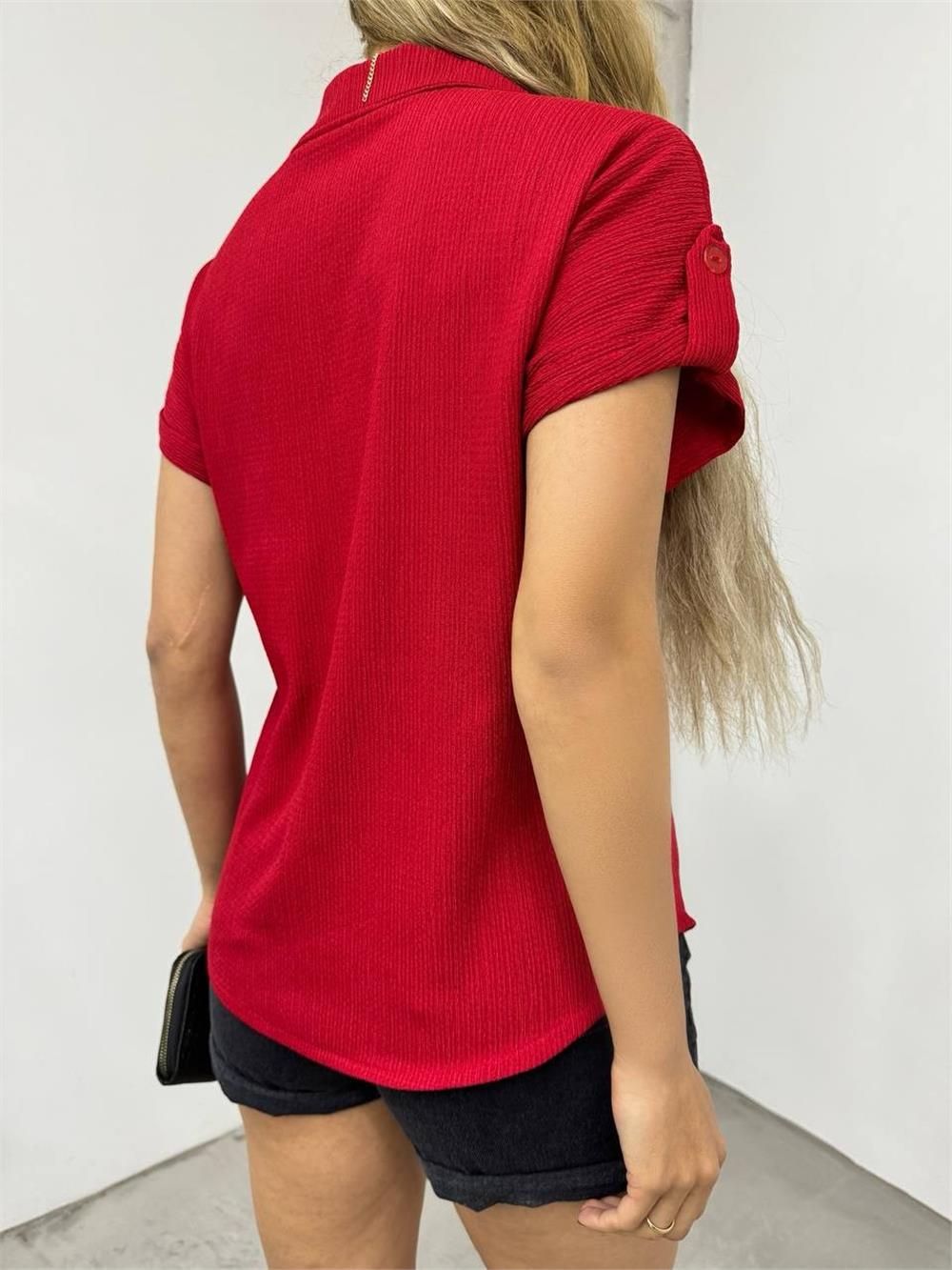 Double Sleeve Single Pocket Wrinkled Shirt - Claret Red-358-9628-R04