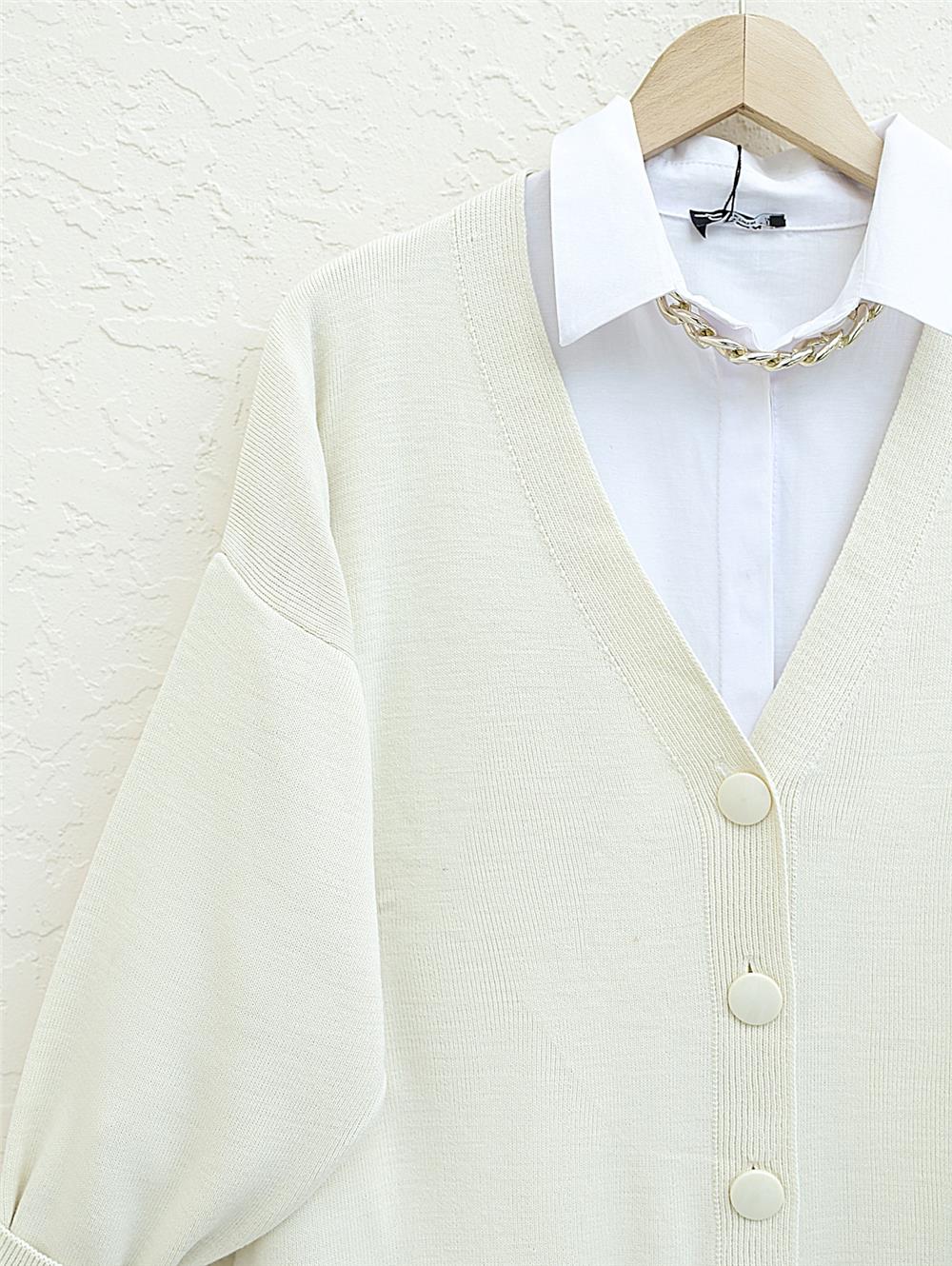 Buttoned Winter Hijab Knitwear Cardigan -Stone-357-6031-R43