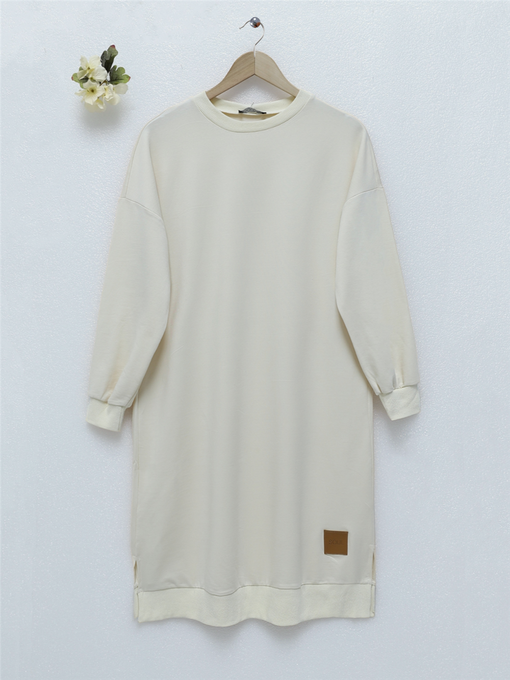 Long Tunic with Ribbed Skirt and Slits -Beige-338-30645-R56