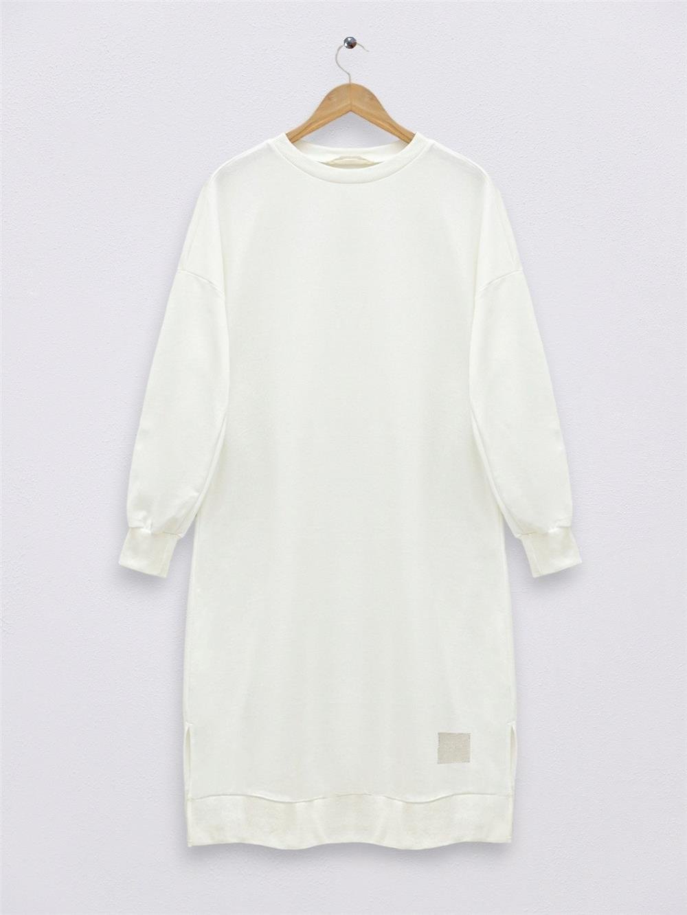 Long Tunic with Ribbed Skirt and Slits - White-338-30645-R02