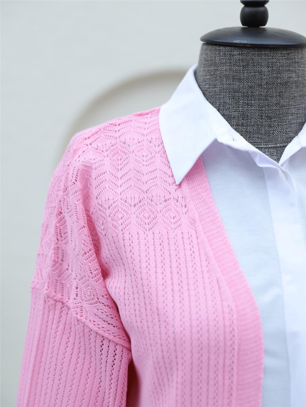 Openwork Cardigan with Patterned Skirt -Pink-109-9462-R20