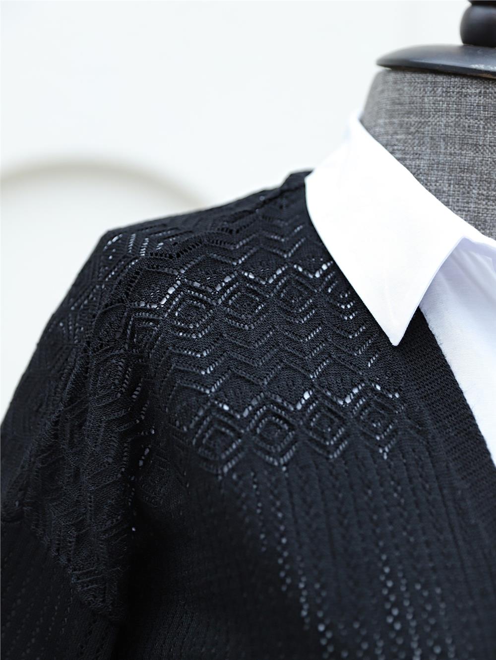 Openwork Cardigan with Patterned Skirt - Black-109-9462-R01