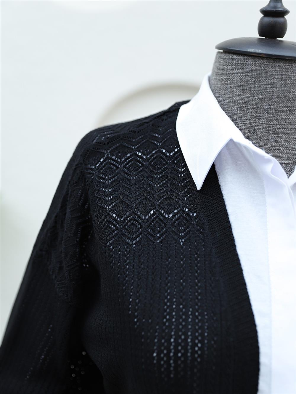 Openwork Cardigan with Patterned Skirt - Black-109-9462-R01